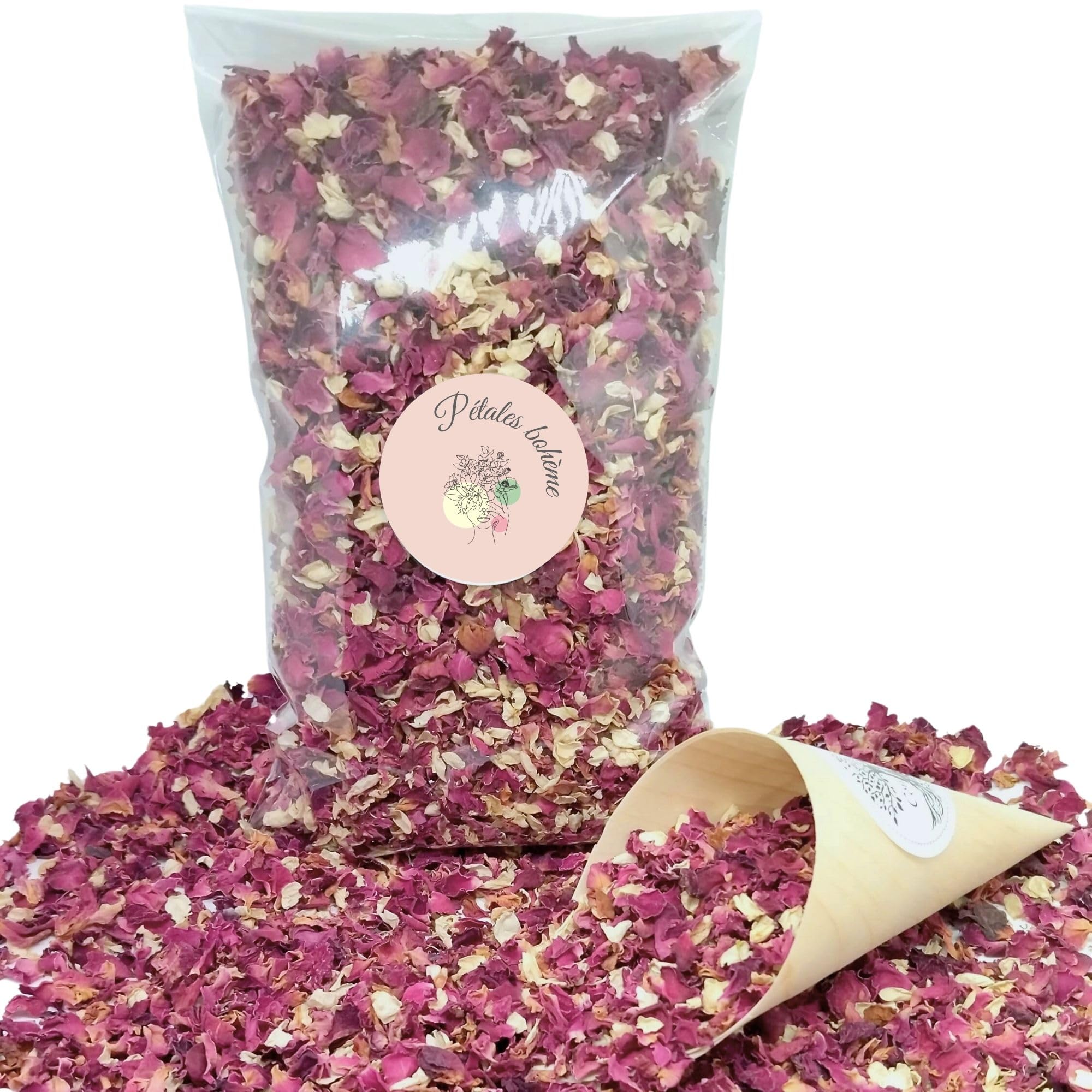 PETALES BOHEME – Confettis De Mariage Biodégradables 1L – Fleurs Séchées Jasmin & Tournesol – Déco Champêtre Fabriquée En Provence