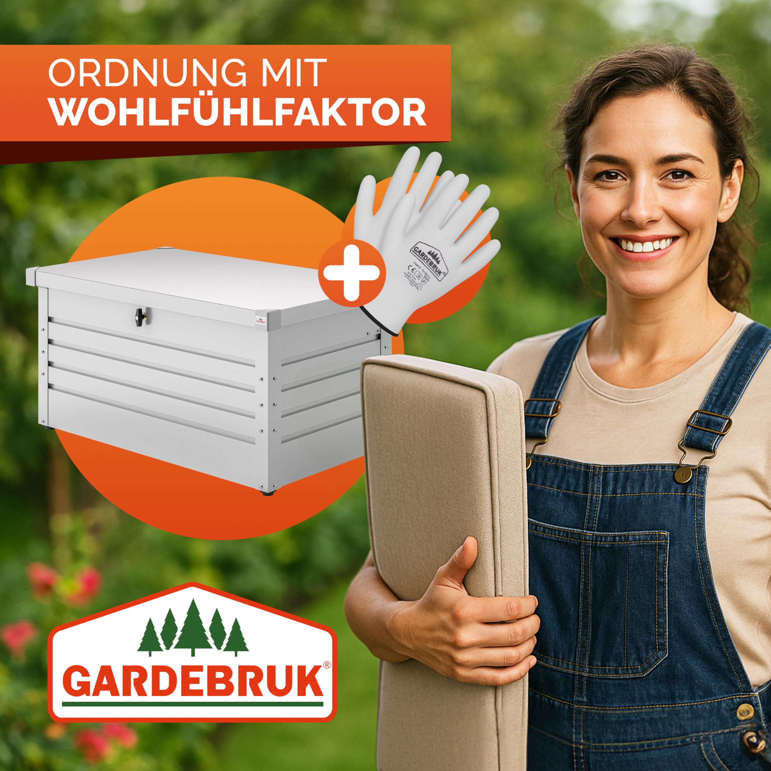 Gardebruk® Auflagenbox 385L Volumen Metall Abschließbar Gasdruckfeder 120x62cm Wetterfest Garten Balkon Keller Gartenbox Gartentruhe Weiß