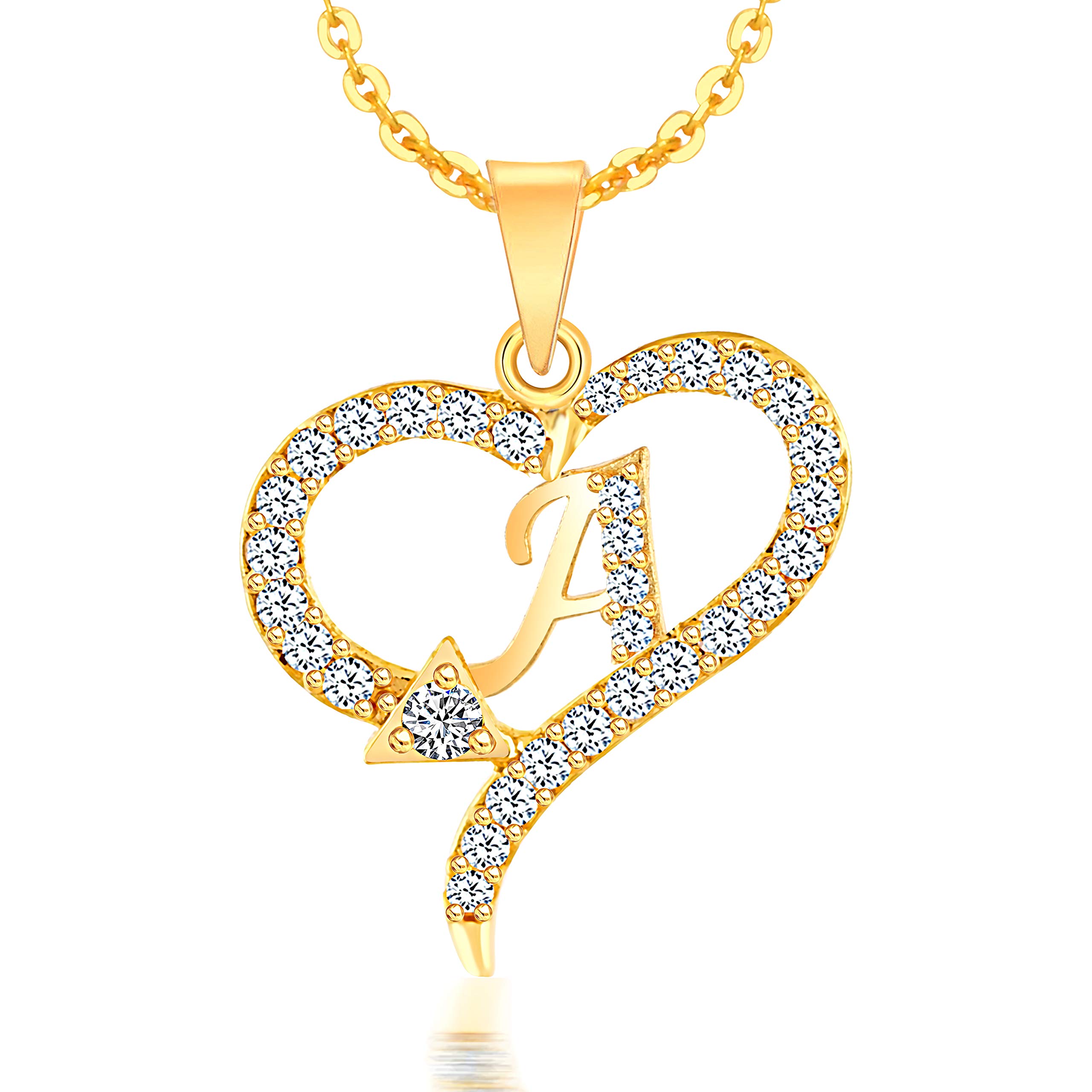 Spade shape A Letter Fashion Jewellery Valentine Gift Alphabet Heart Chain Necklace pendant for girls women men boys girlfriend Jewellery Gold-plated Cubic Zirconia Alloy Brass Pendant-image-43