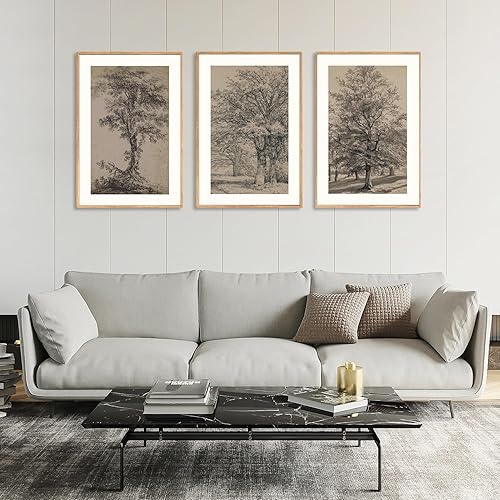 Miniatura 4 de KAIRNE Juego de arte de pared de bocetos de árbol vintage, dibujos de árbol antiguo, pintura de pared de boceto de naturaleza, lienzo botánico