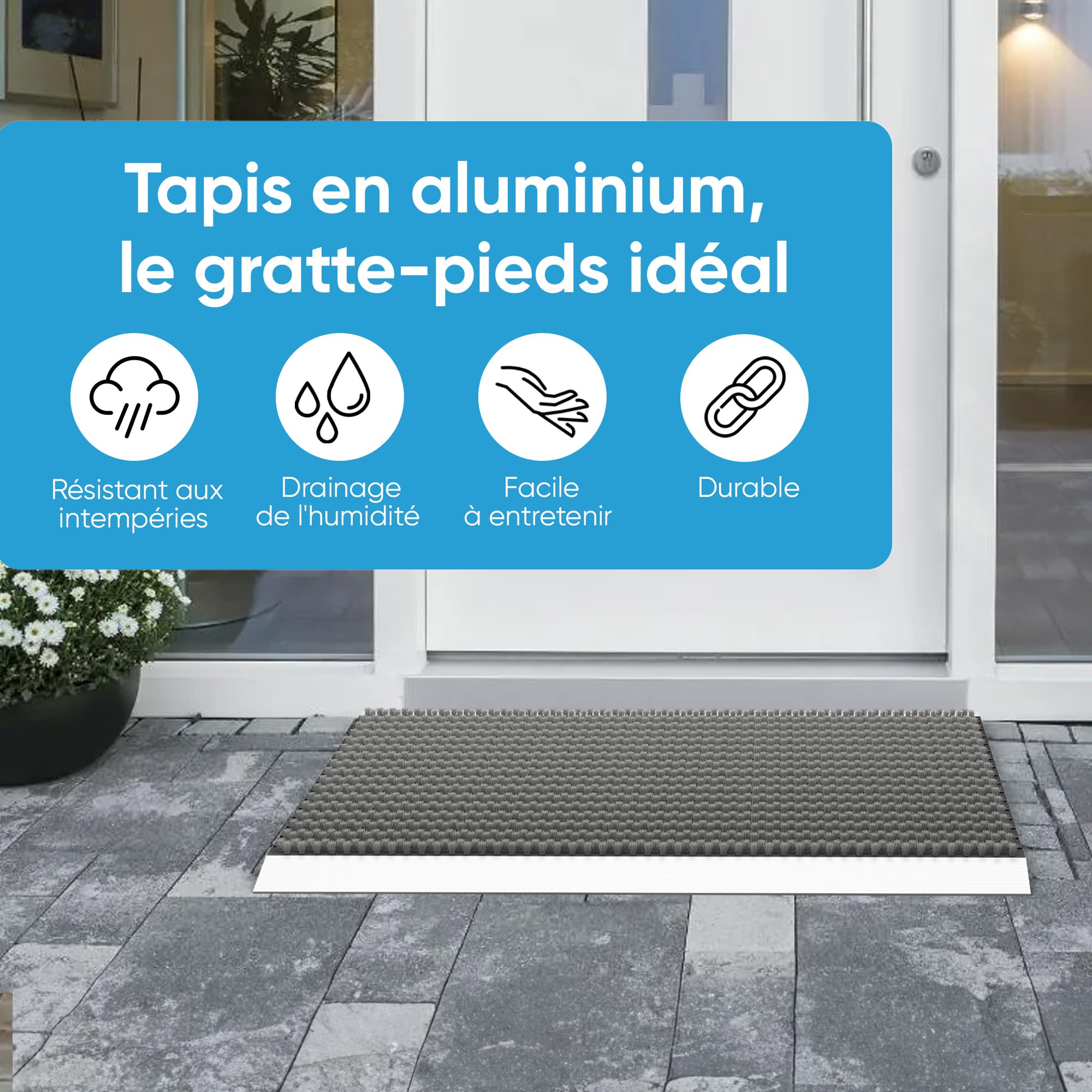 Paillasson extérieur en Aluminium avec brosses Gris, paillasson 40 x 60 cm, en Aluminium, Tapis extérieur, Gratte-Chaussures, entrée de Maison, Tapis de Brosse, Tapis extérieur, paillasson