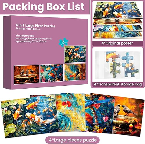 Miniatura 2 de Paquete de 4 rompecabezas de 36 piezas grandes para personas mayores, rompecabezas para adultos mayores con demencia de Alzheimer, rompecabezas de