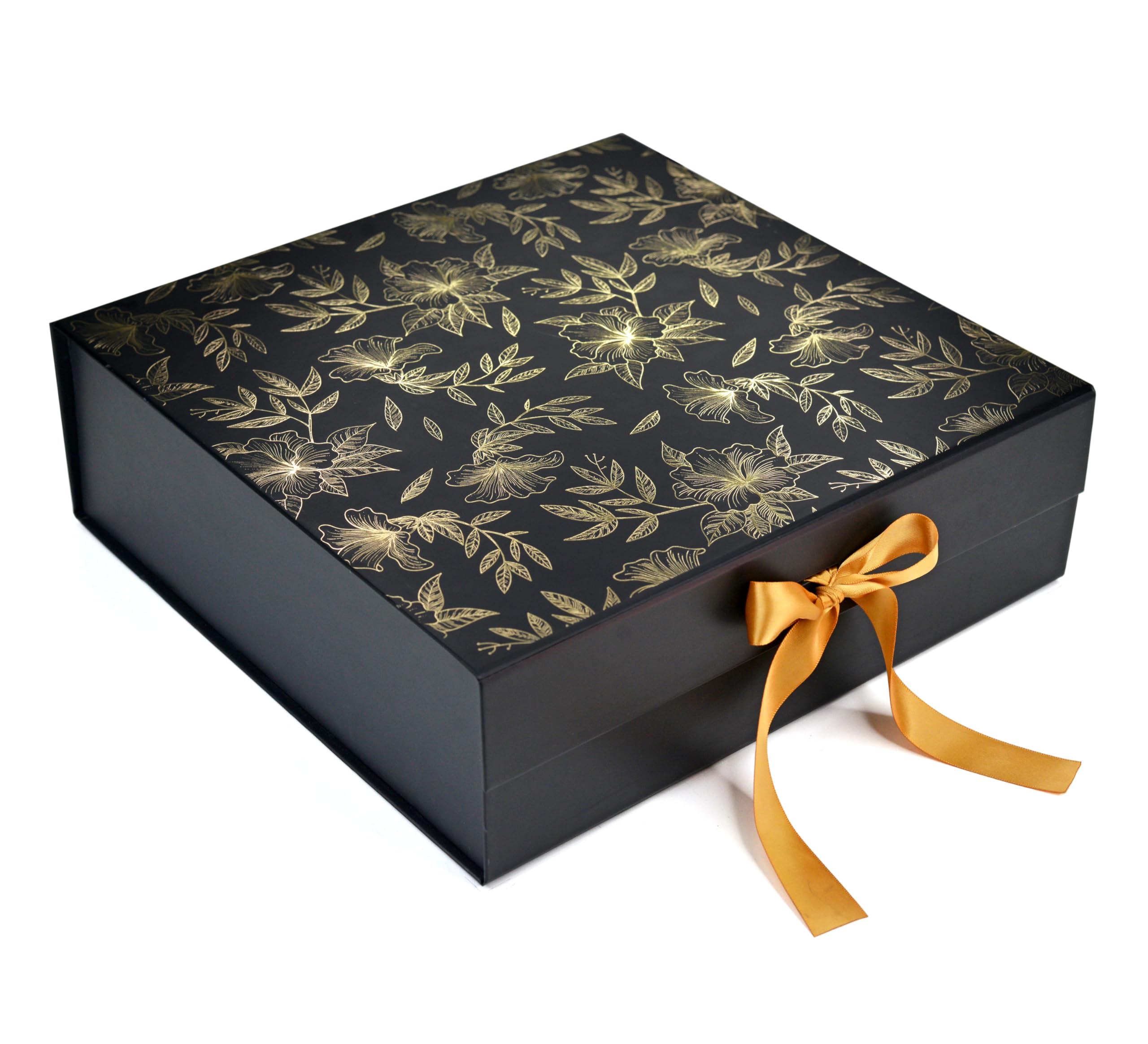 RBS®- LARGE Gift Boxes (34 x 33 x 10cm) Gift boxes for Packaging (1 Pack) Hamper Boxes for Gift Holds Upto 10 kg Gift Packing Box for Gifting Hamper Box (L - Black Gold Floral)