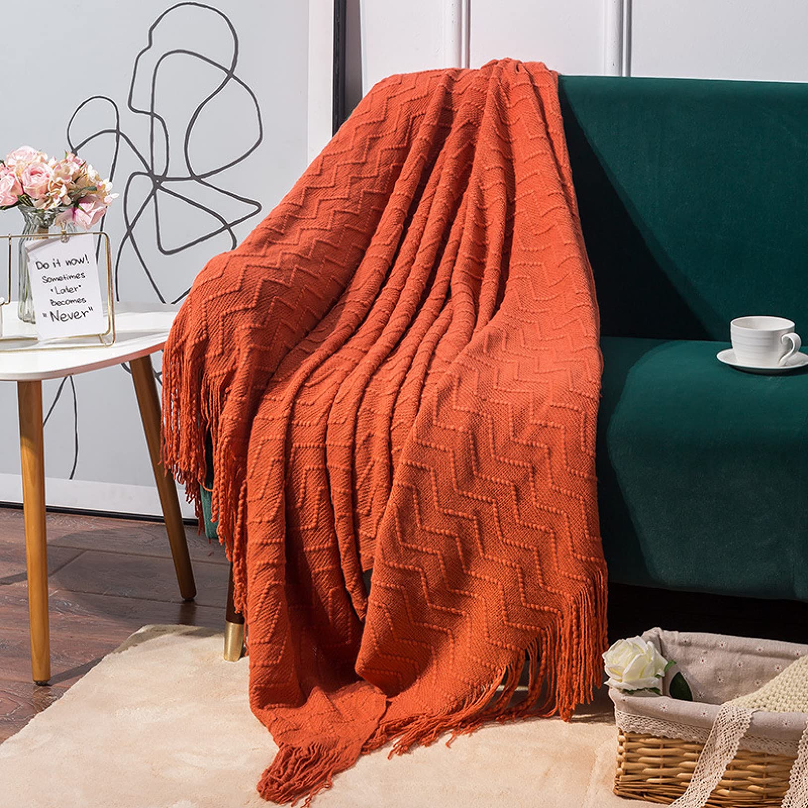 Amazon｜ブランケット ニット ひざ掛け 大判 フリンジ付き 洗いOK 軽量