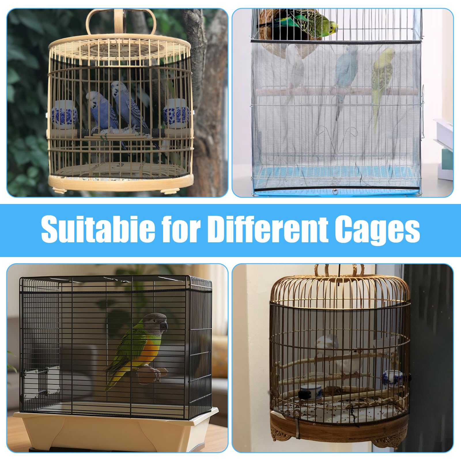 Josojoou Large Bird Cage Seed Catcher 31 x 118 inches Adjustable Soft Airy Skirt Guard Birdcage Nylon Mesh Net, Birdcage Cover Skirt Seed Guard for Parrot Parakeet Macaw Round Square Cages - image 5