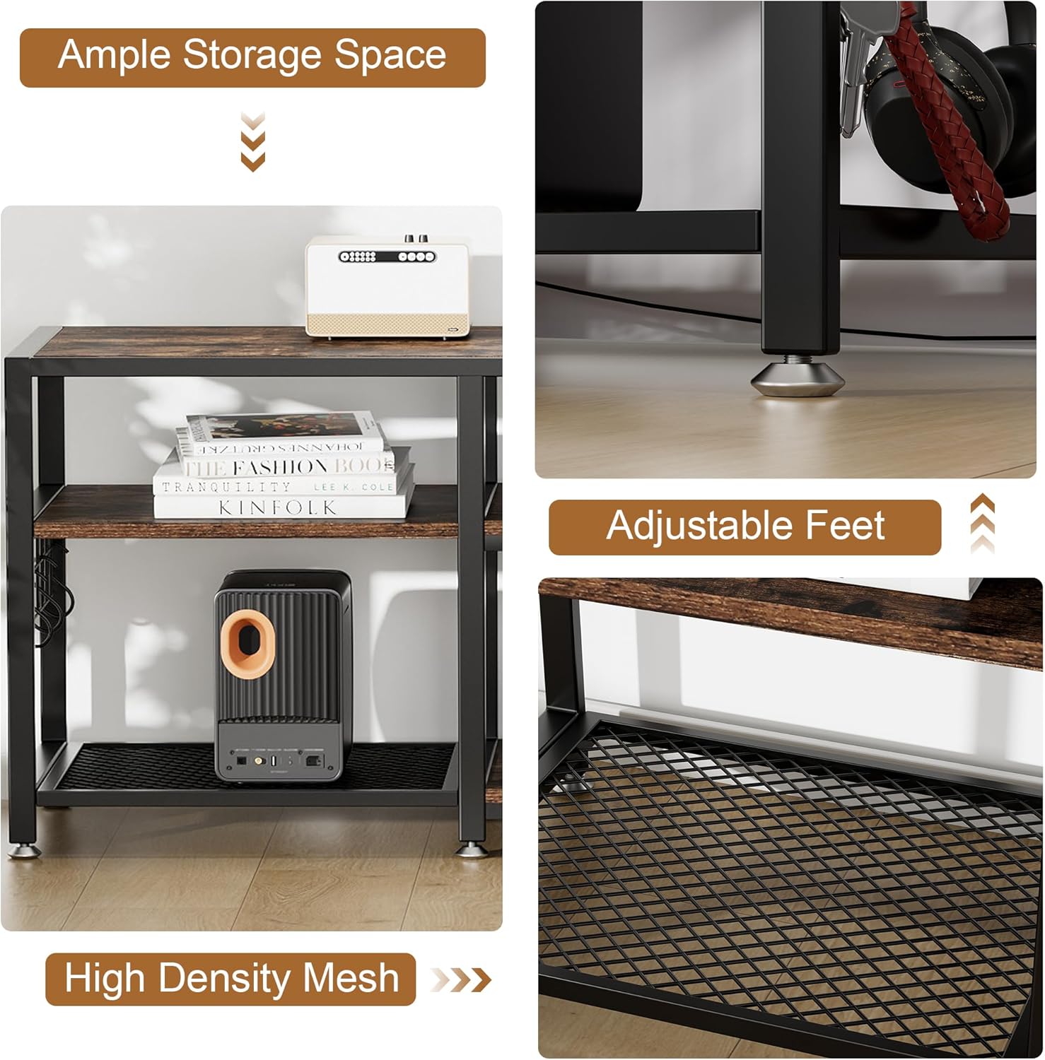 VECELO TV Stand with Mount and Power Outlet, Height Adjustable Entertainment Center with Storage Shelves for 55/65/70/75/80 inches Televisions, Console Table for Living Room, Bedroom, Rustic Brown - Image 6