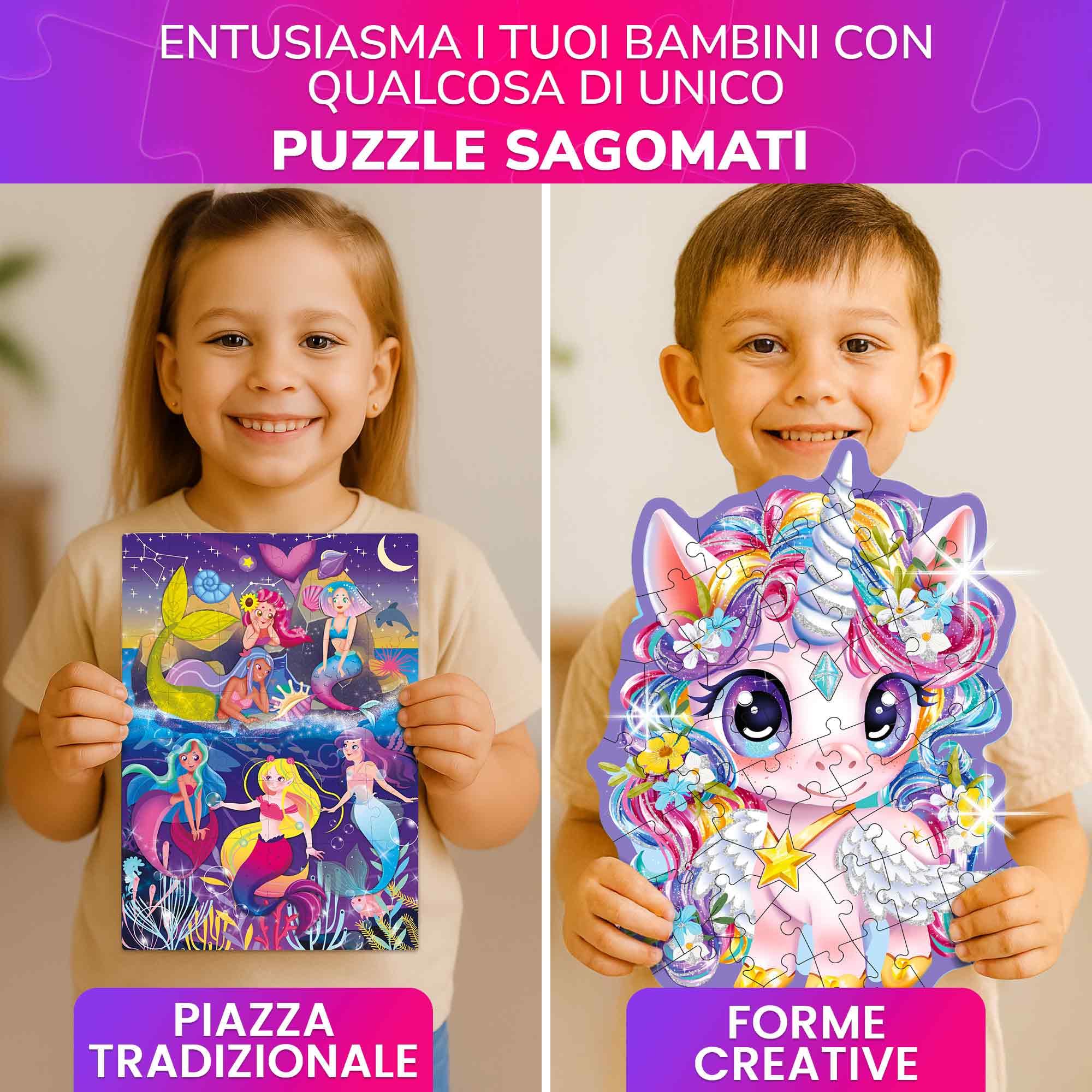 QUOKKA Shimmer Puzzle per Bambini Dai 4 ai 6 Anni - Puzzle a Forma di 48 pezzi - Confezione da 4: Principessa, Sirena, Farfalla e Unicorno - Giocattolo Bambini