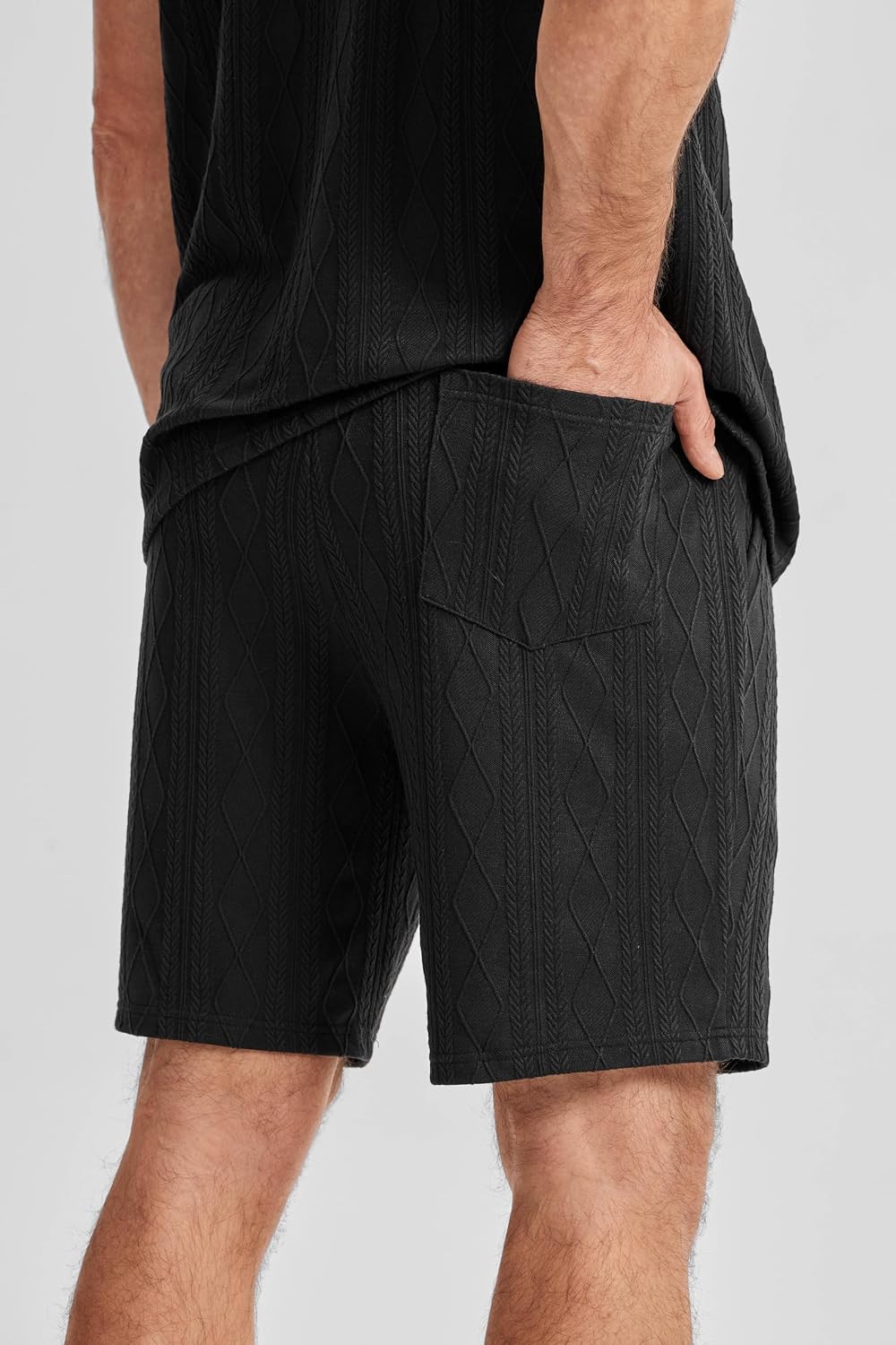 JMIERR Mens 2026 Casual 2 Piece Outfits Lounge Sets Jacquard Knit Short Sets Golf Short Sleeve Outfits for Beach Vacation