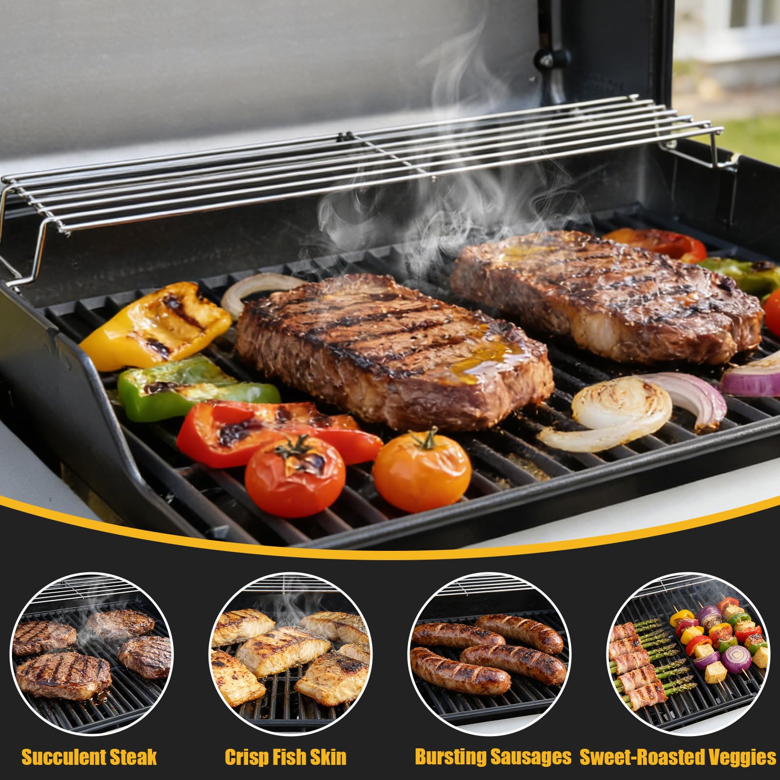 GFTIME Żeliwny ruszt do grilla Weber Spirit 4 palników, do grilla gazowego Spirit E425, do grilla gazowego Weber Spirit / Spirit II z 3 palnikami, do grilla na pellet Weber Searwood 600, do grilla na
