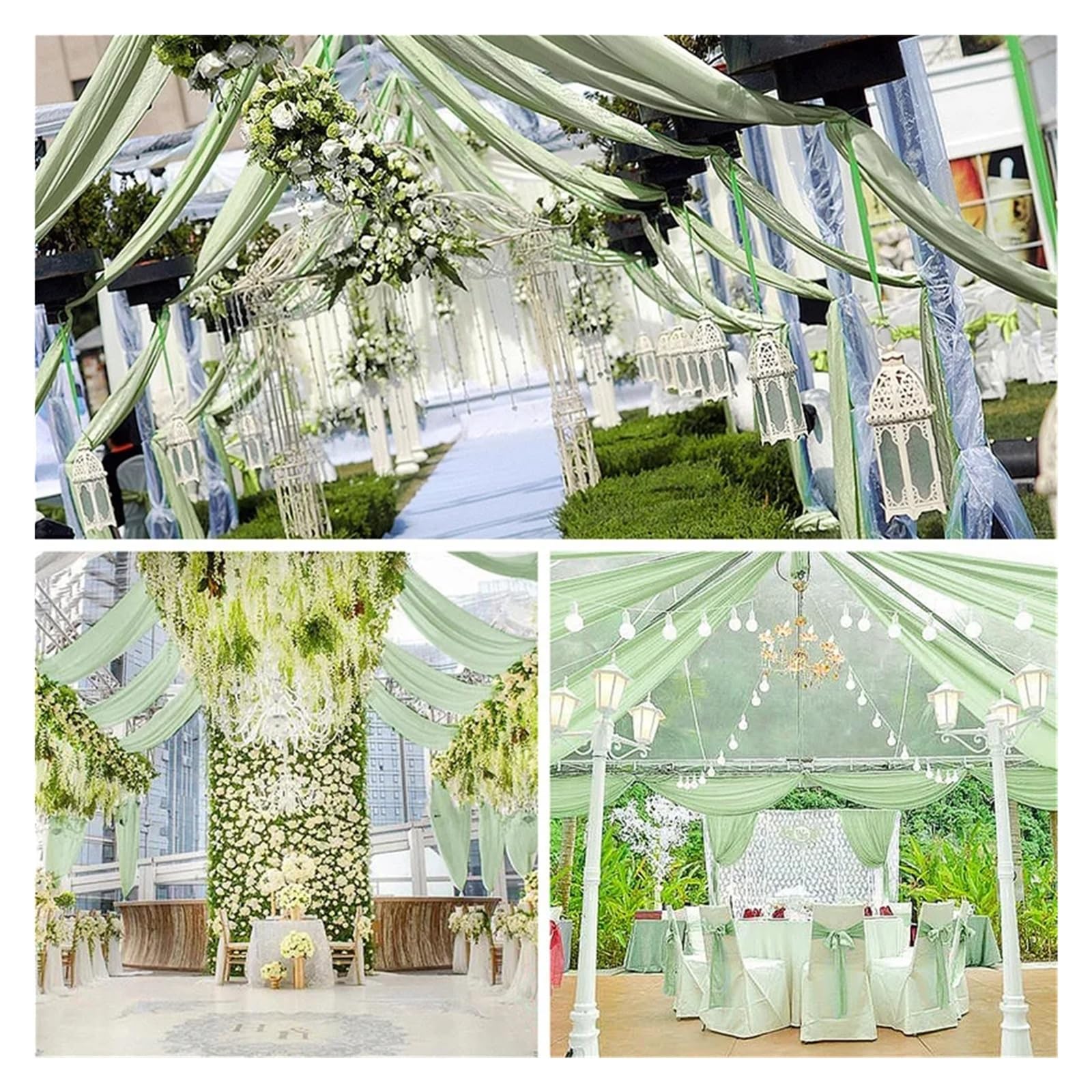 MDSIOKHJ Ceiling Drapes Wedding Arch Drape Roof Ceiling Decor Sheer Chiffon Tulle Curtain Draping Backdrop Party Supplies Drapery Ceremony Decoration(Green,150x600cm)