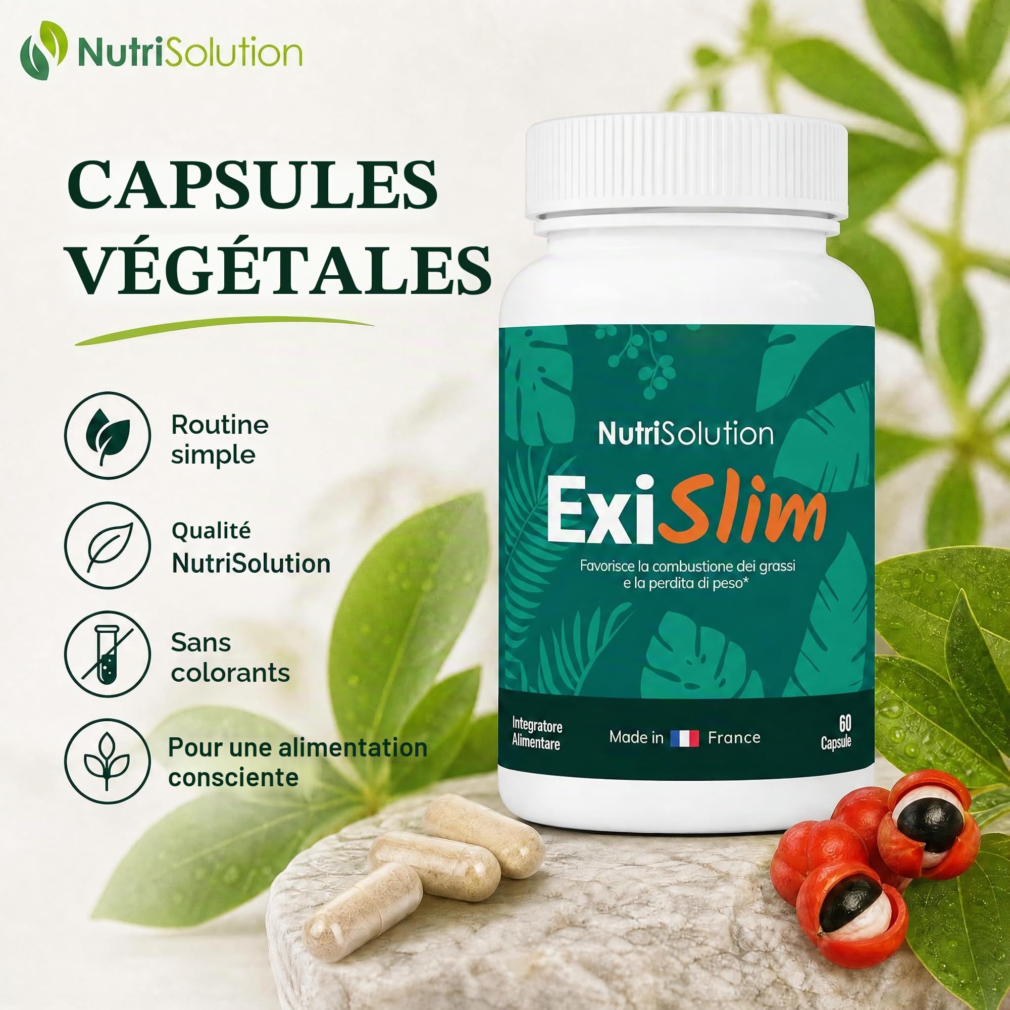 ExiSlim par Nutrisolution | Brûleur de Graisse Puissant | Contient Périlla, Curcuma, Végétalien | Soutien Perte de Poids | Homme & Femme | 60 Gélules | FABRIQUÉ EN FRANCE