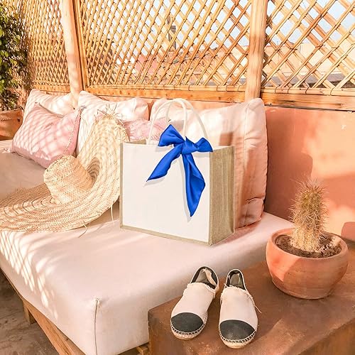 Miniatura 7 de TopTie 12 bolsas de yute blanco para dama de honor, bolsa grande de lona en blanco para playa, 15 x 10.6 x 6.3 pulgadas, Blanco