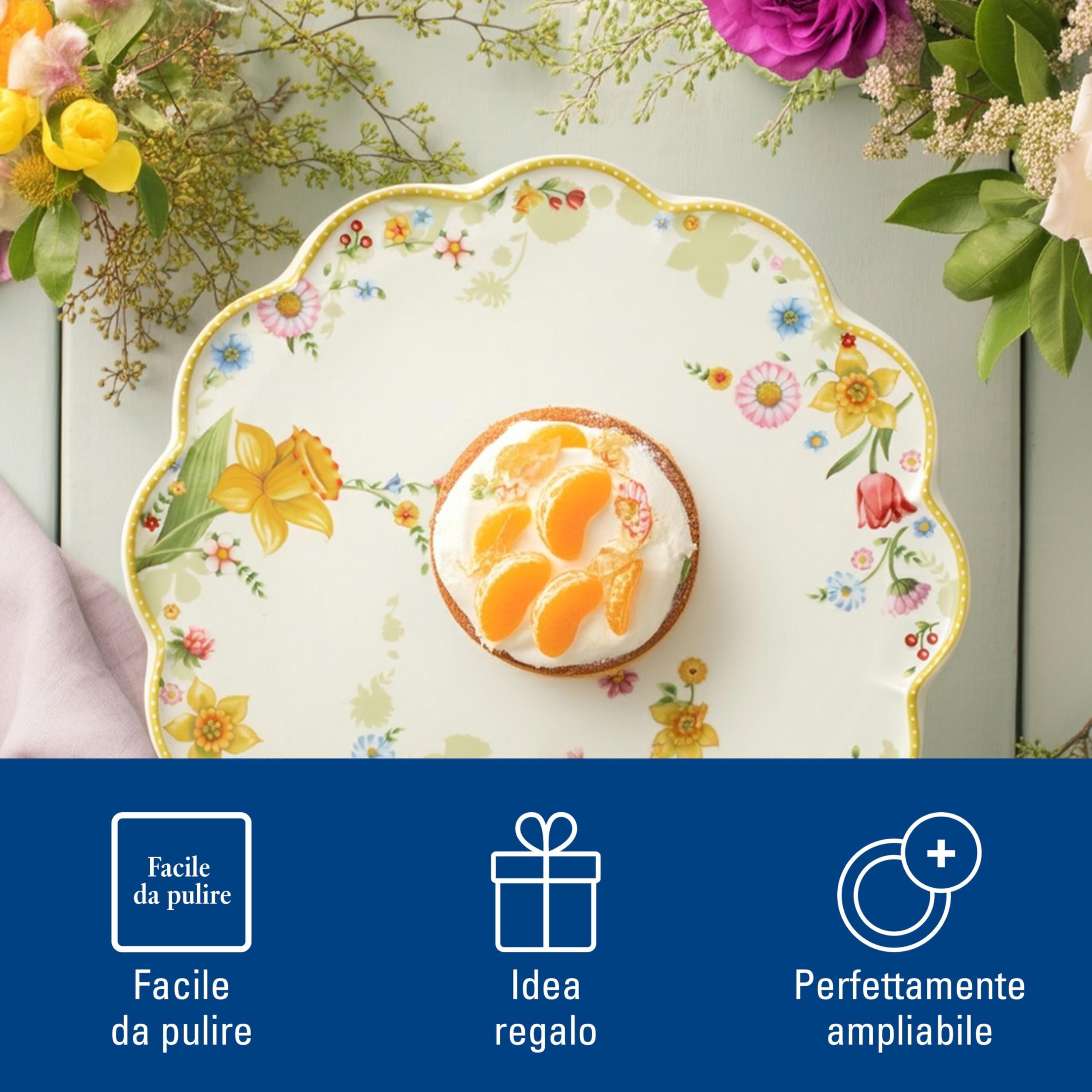 Villeroy & Boch - Spring Awakening Vassoio Per Dolci E Torte Giallo,Verde, Piatto Per Torta, Pasqua Decorazioni, Porcellana Premium