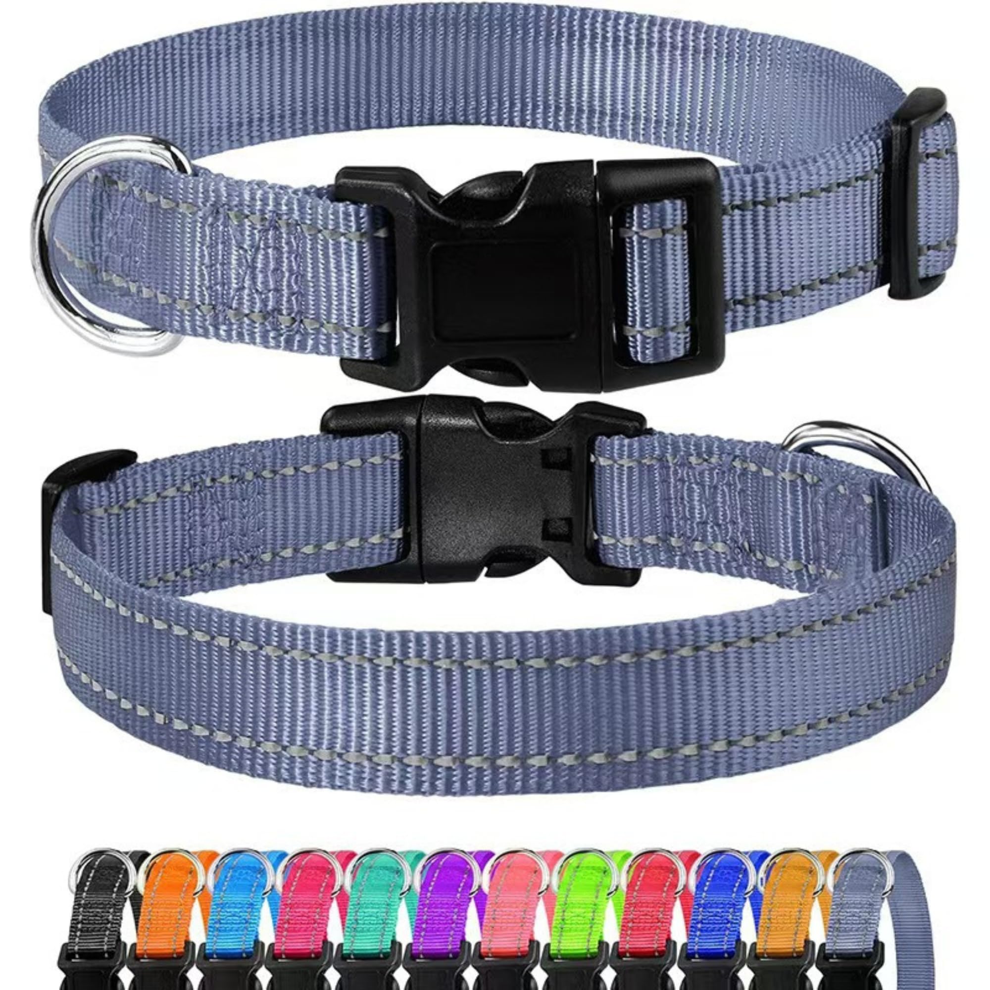 1 Stück Verstellbare Hundehalsband Weich Nylon Material Hunde Halsband Reflektierend Reine Farbe Hundehalsbänder für Hunde Training Verstellbare Grau