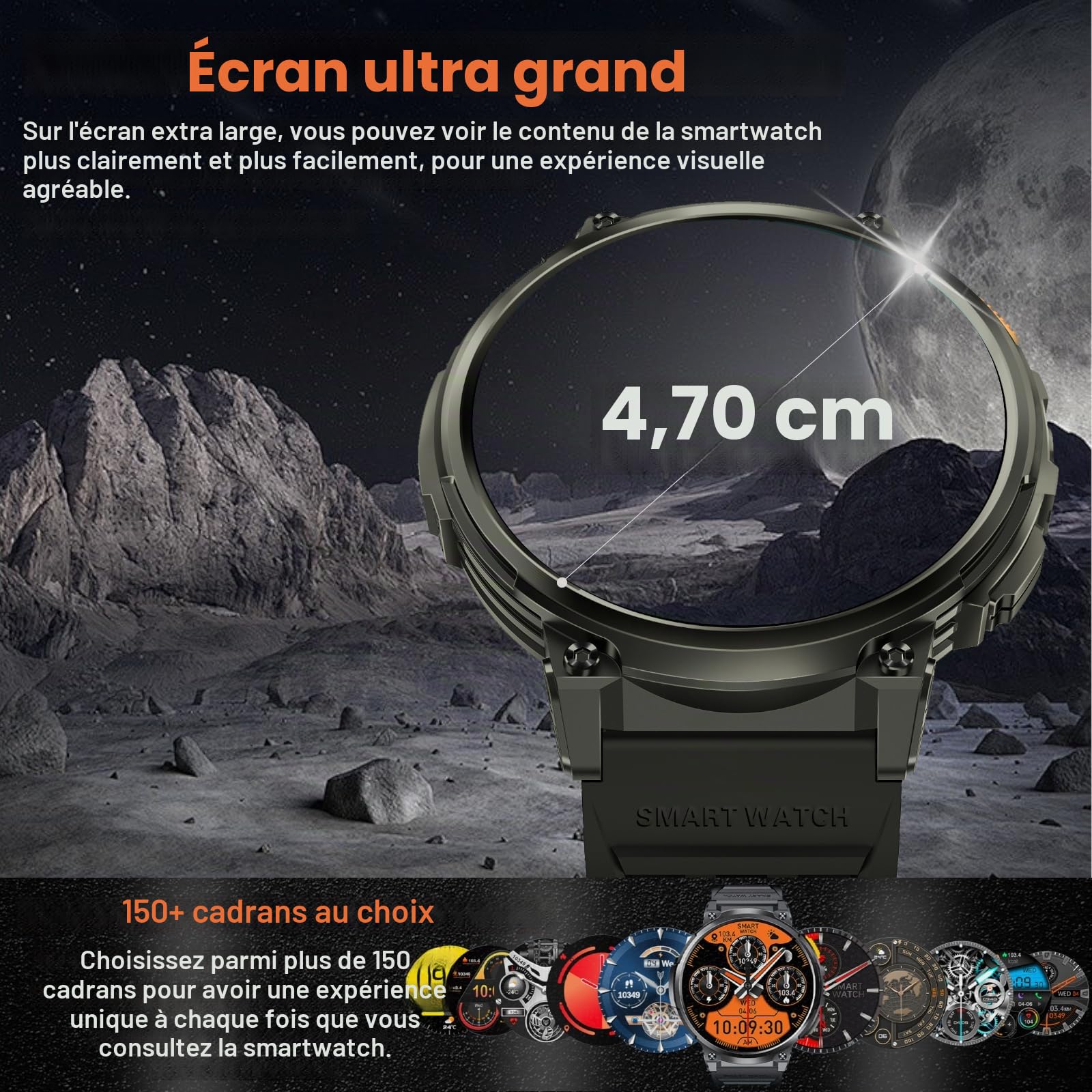Montre Connectée Homme - 1.85'' HD Grand Écran Montre Connectée avec Torche LED/730mAh/IP68 Étanche, 120 Modes Sportifs, Moniteur de Fréquence Cardiaque/Sommeil/Sp02, Smartwatch Homme pour Android iOS