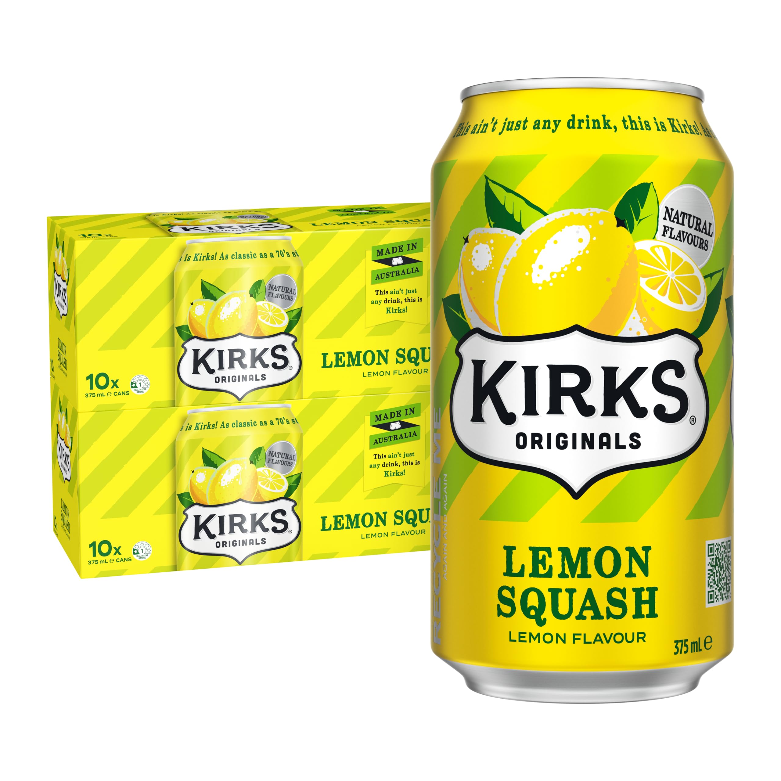 Kirks Lemon Squash Soft Drink Multipack Cans 20 x 375 mL