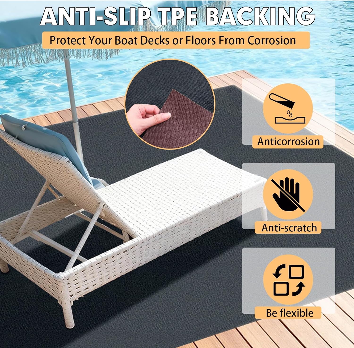 Marine Carpet,6 FT x 18 FT Dark Gray Indoor Outdoor Carpet 0.2 Thick Boat Carpet with Water-Proof TPE Backing, Non-Slide Outdoor Marine Carpet Roll for Home, Patio, Porch, Deck