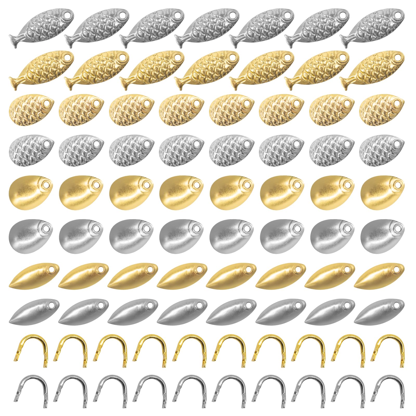 700Pcs 8 Styles Fishing Spinner Blades Assorted Set with U-Shaped Brass Links, Silver and Gold Deep Cup Spinnerbait Blade and Clevis for Freshwater Saltwater Lures Worm Spoons Rigs Making
