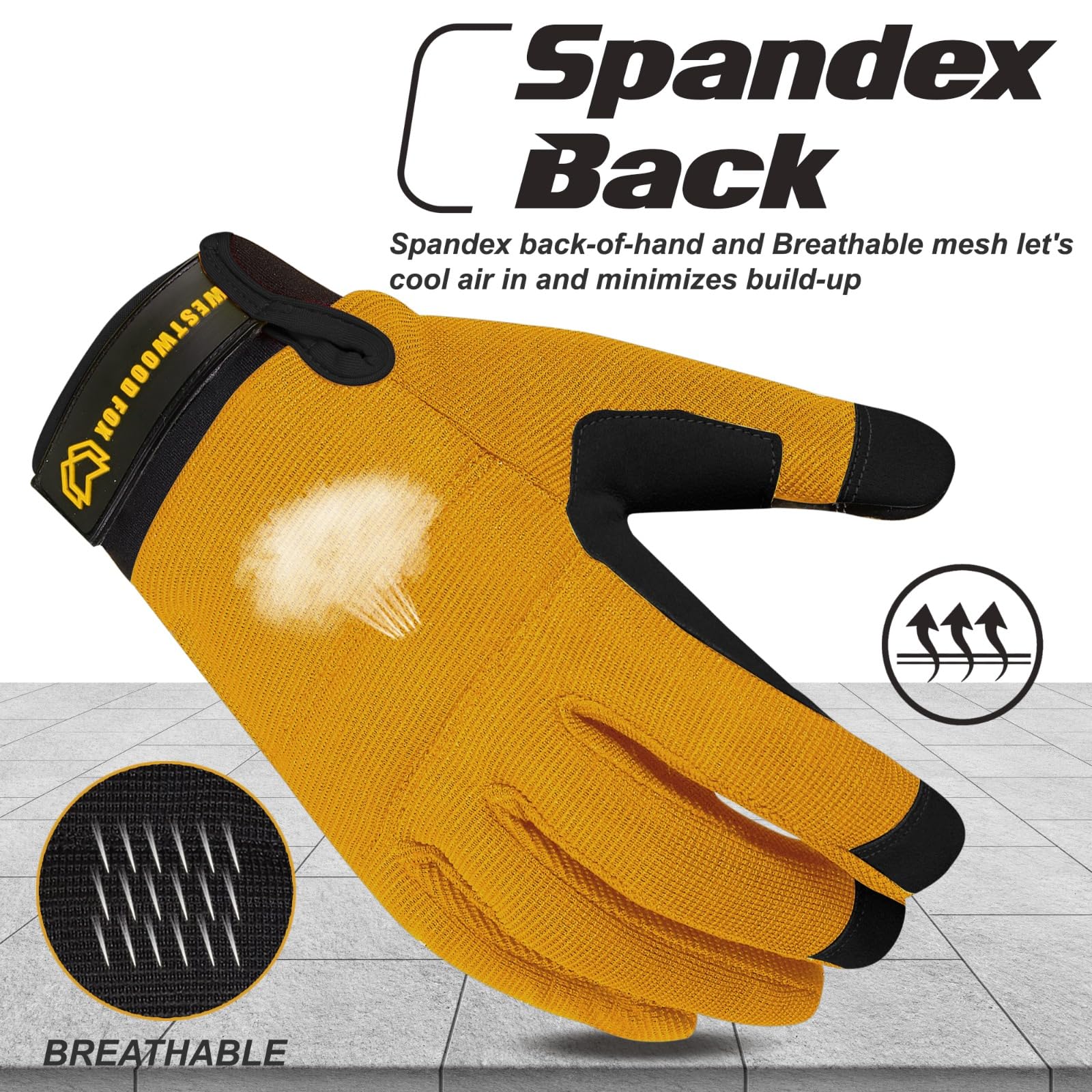 WESTWOOD FOX Safety Work Gloves Heavy Duty Gardening Gloves for Men Thorn Proof Padded Palm Protection Touch Screen Breathable Builder Mechanic Working Multi-Functional (Yellow, Small) - Image 4