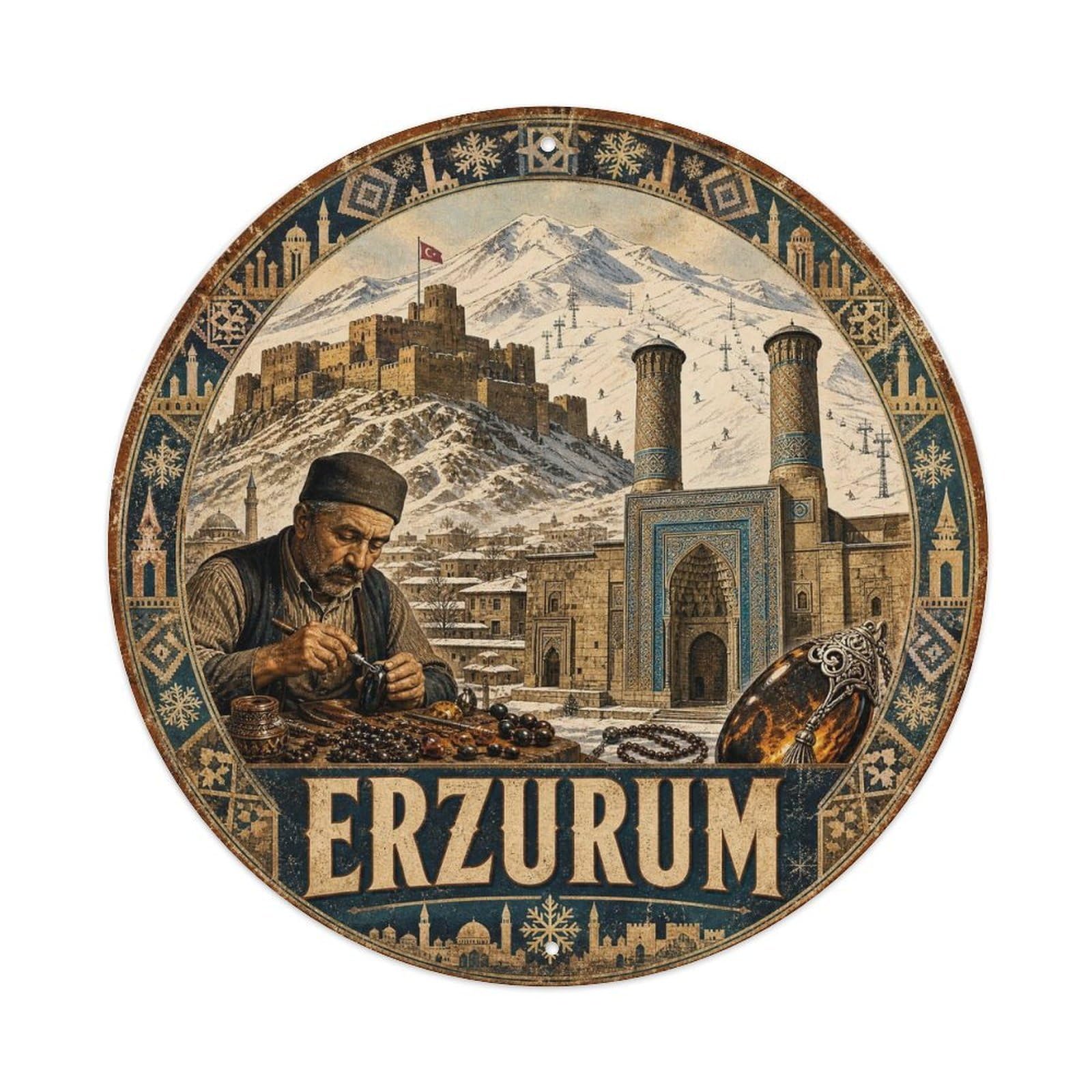 Erzurum Citadel Winter Turkey Castle Rustic Vintage Metal Tin Sign