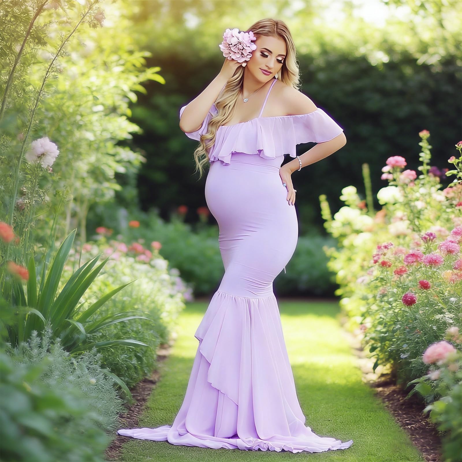 Vestido de Maternidad con diseño de Longitud en acrílico Transpirable para facilitar Uso Cómodo Vestido de Maternidad con diseño de Longitud
