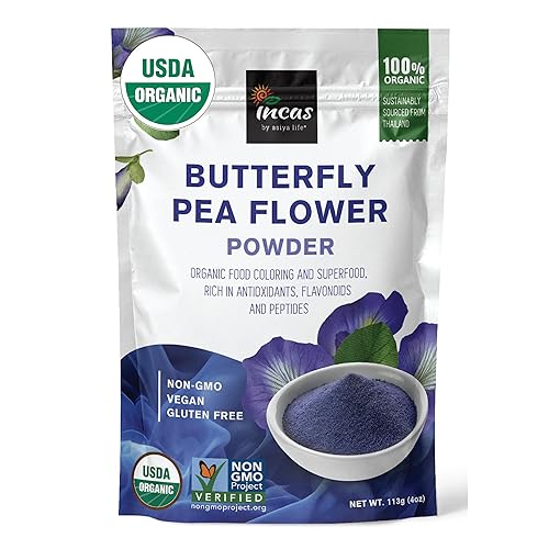 Miniatura 1 de INCAS - Polvo de flor de guisante de mariposa orgánico 100% USDA, extracto de flor de guisante de mariposa verificado sin OMG de Tailandia, polvo de