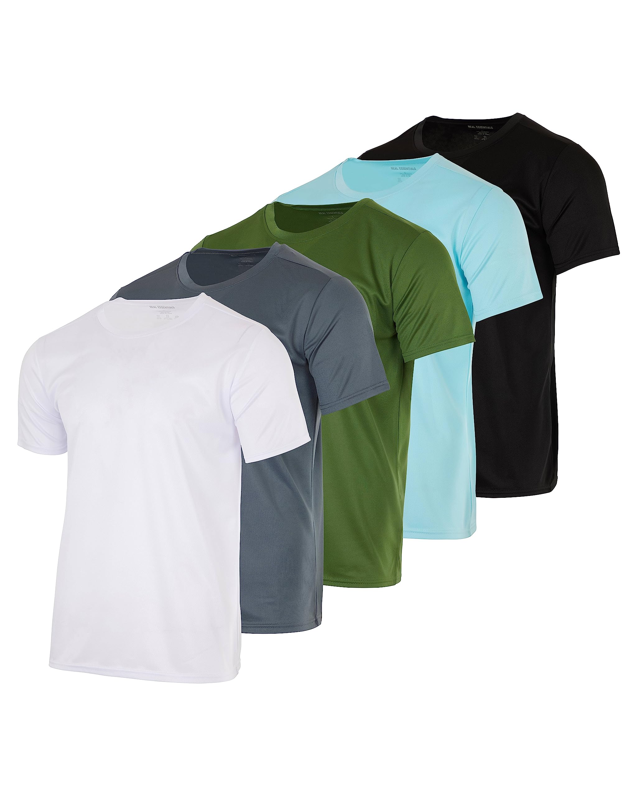 Real Essentials5 Pack: Youth Mesh Moisture Wicking Active Athletic Performance Short-Sleeve T-Shirt Boys & Girls