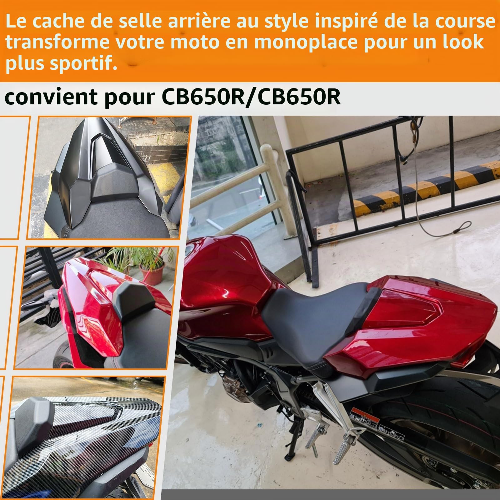 WOOGA Moto Arrière Passager Pillion Siège Couverture Carénage Capot pour Ho&n&da CB650R/ CBR650R Pièces modifiées 2019-2023 (Noir mat)