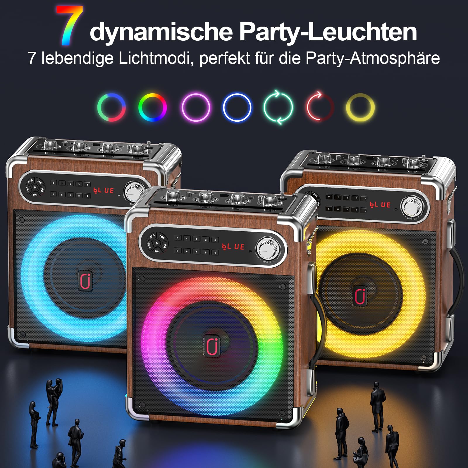 JYX Karaoke Maschine, Karaoke Anlage mit 2 Mikrofonen, Tragbare Bluetooth 5.3 Karaoke Box, 80W PA Anlage mit RGB-Lichtern, Bass/Höhen/Echo, TWS/FM/TV/AUX/USB/TF/REC für Familie, Party, Outdoor(Wood)