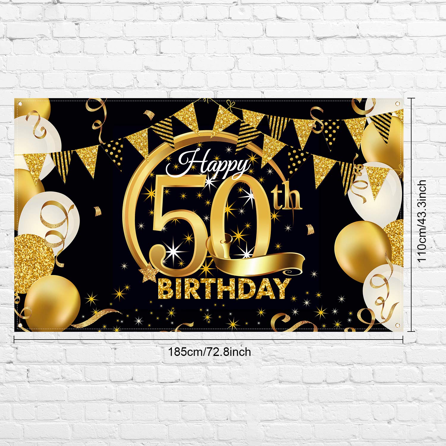 Trgowaul 80th Birthday Backdrop – Extra Large Black Gold Glitter Banner, 5.9x3.6ft - View #5