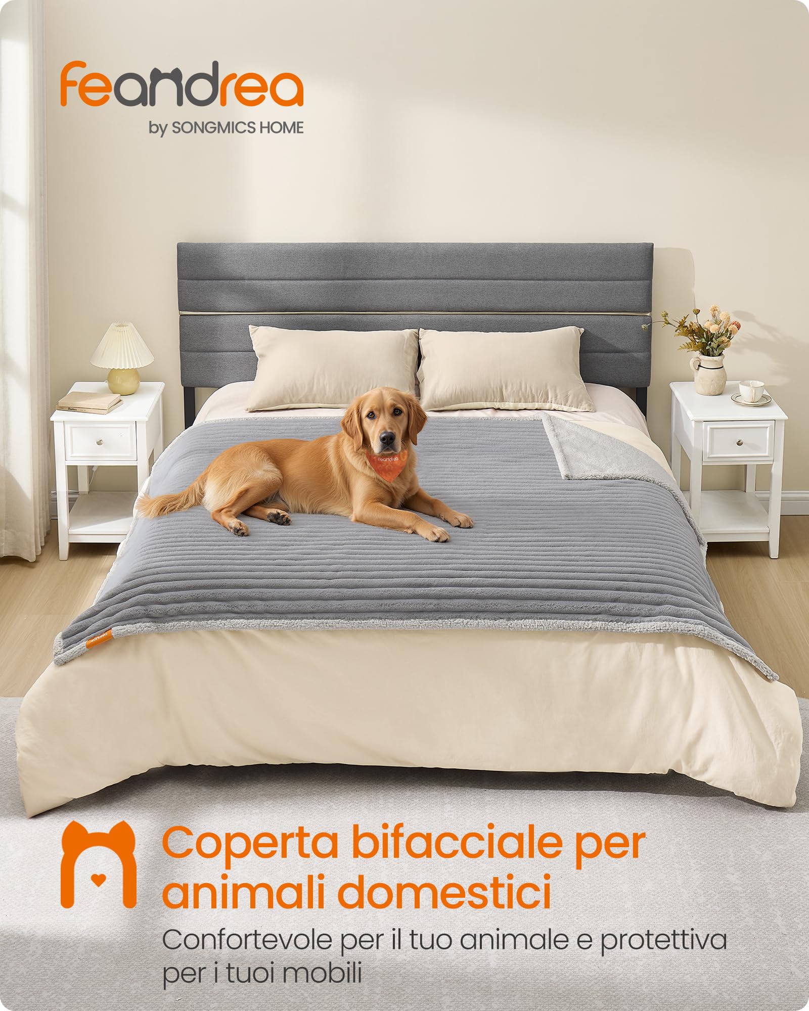 Feandrea Tappeto Impermeabile per Cani, Coperta Reversibile di Taglia XXL, 203 x 152 cm, per Cani di Taglia Grande e Extra Grande, Copridivano, Lavabile, Grigio Tortora e Grigio Chiaro PPB038G01