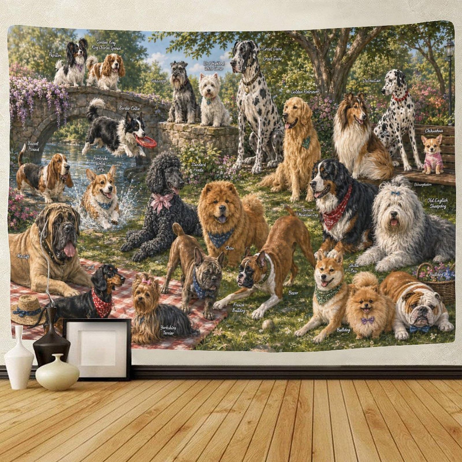 GPMNBCXZK Dog Breeds with Names Guide 3D Print Wall Hanging Decor Tapestry Wall Art Decor Tapestries Poster Home Decoration Bedroom Dorm 130cmx150cm