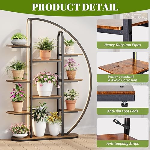 Miniatura 6 de Soporte grande para plantas de interior con luces de cultivo y luz LED, estante de metal de 61 pulgadas de alto para plantas múltiples plantas,