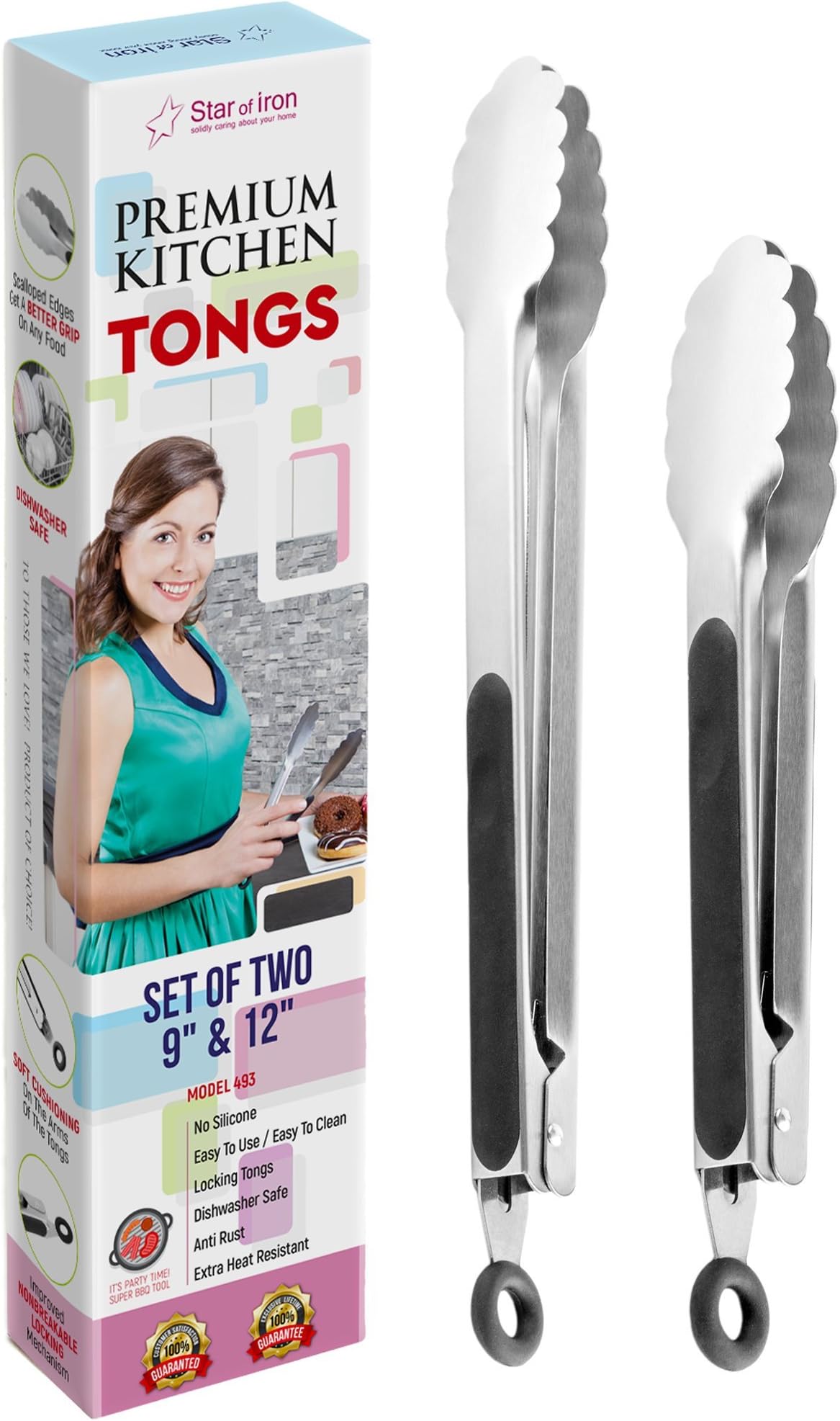 Kitchen Tongs Stainless Steel - Tongs for Cooking and Salad Tongs for Serving 9, 12 Inch - Salad Tongs Stainless Steel - Kitchen Tongs - Metal Tongs Kitchen - Pasta Tongs - Hot Dog Tongs