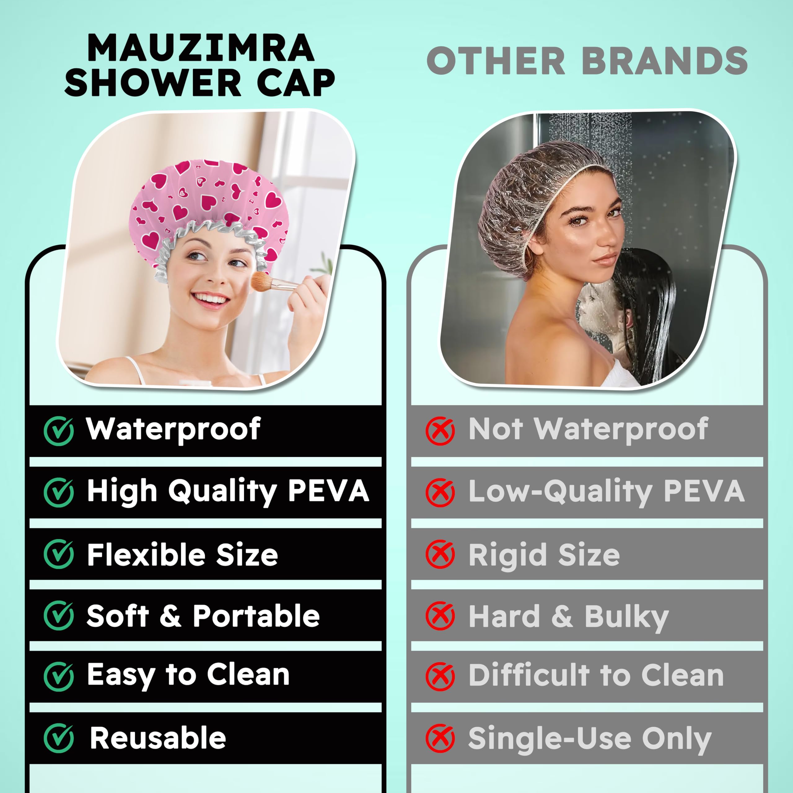 3Pcs Shower Cap Waterproof Elastic Band Dual Layer with Frilled Edges Keeping Hair Dry-Reusable Shower Caps For Women UK By MAUZIMRA - Image 3