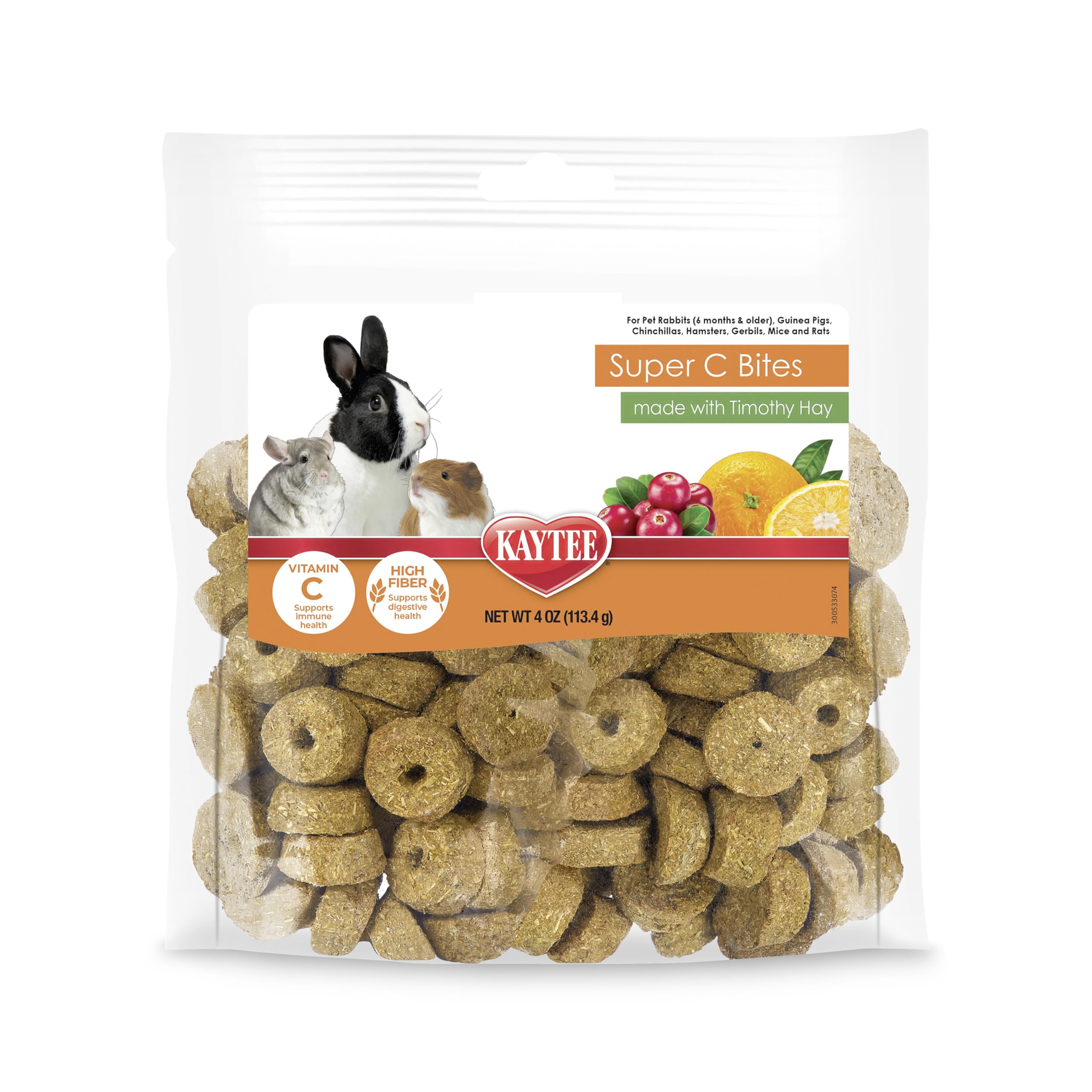Super C Bites Treat For Pet Guinea Pigs, Adult Rabbits, Chinchillas, and Other Small Animals, Cranberry and Orange, 4 oz