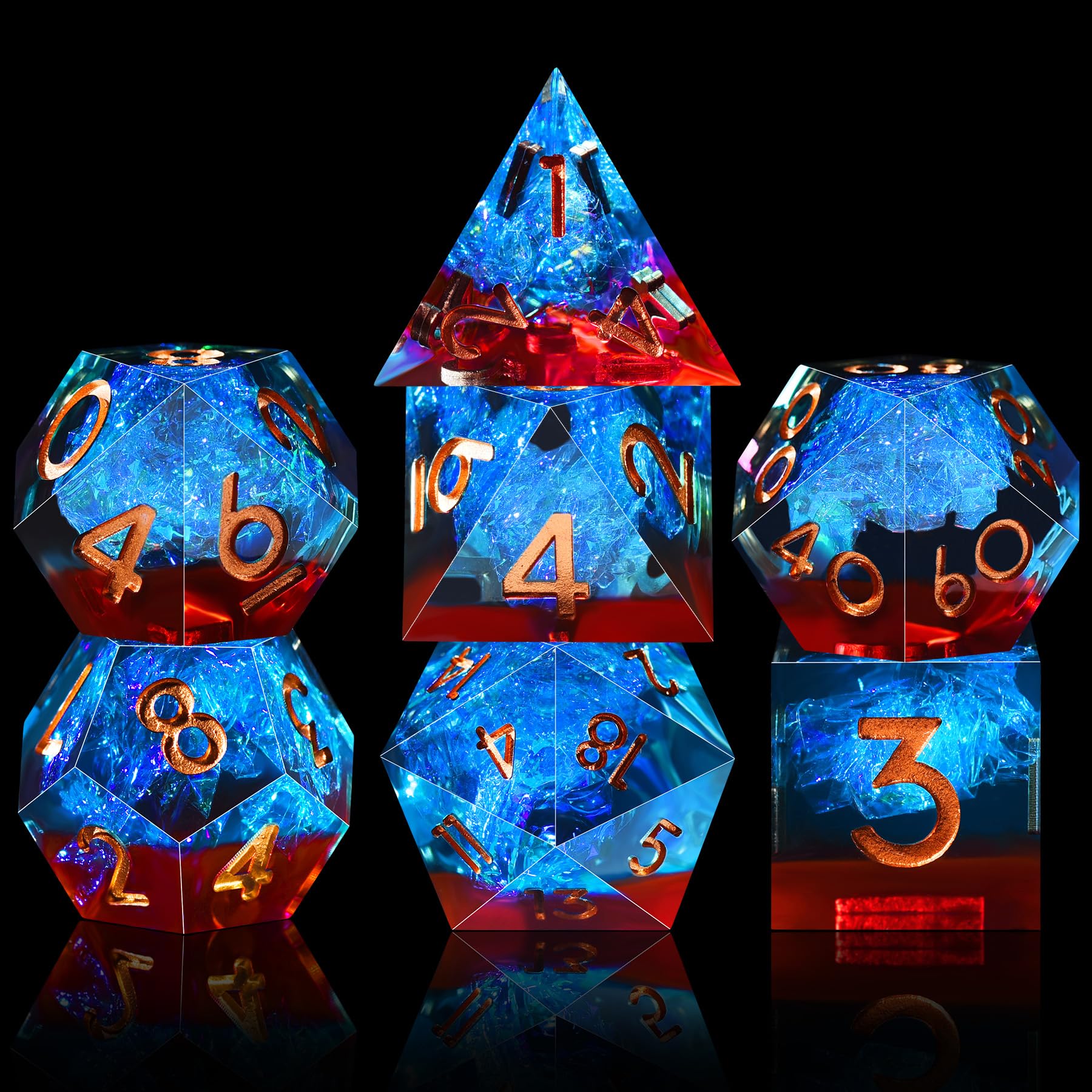 SIQUK 7 Pièces Dés Polyédriques 7 Die Dés D4 D6 D8 D10 D12 D20 D% Jeu de Dés Polyédriques pour Donjons et Dragons DND RPG MTG, Rouge Flamme & Bleu Glace - 2