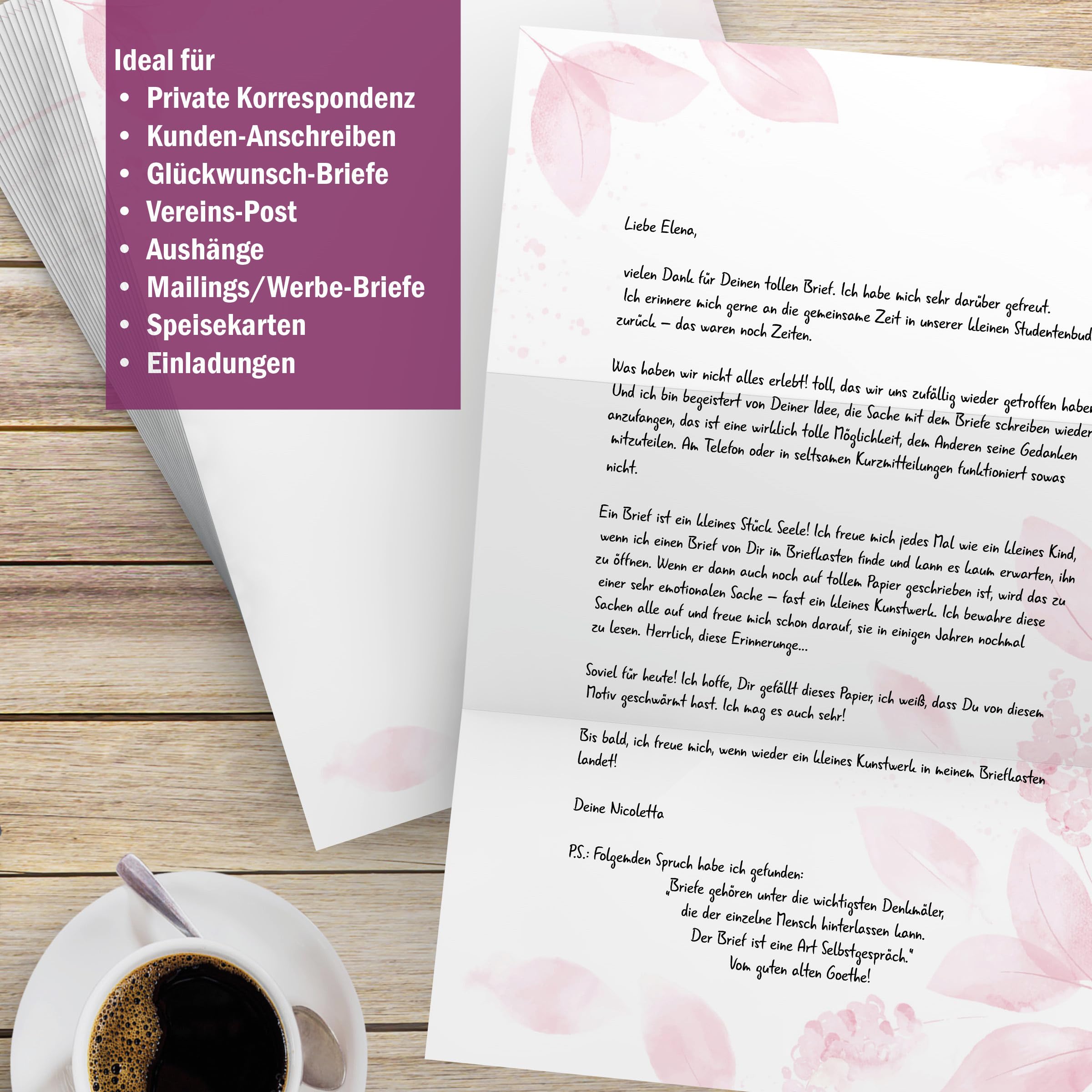 Motivpapier-Set 100 Blatt A4 + 100 Kuverts ohne Fenster