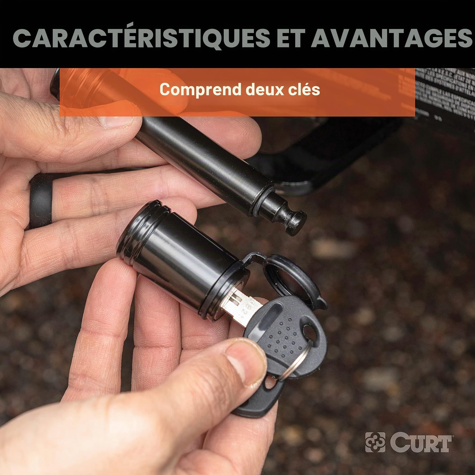 Curt 23518 Verrou d'attelage de remorque Noir, diamètre de Broche de 1,6 cm, Compatible avec récepteur de 5,1 cm