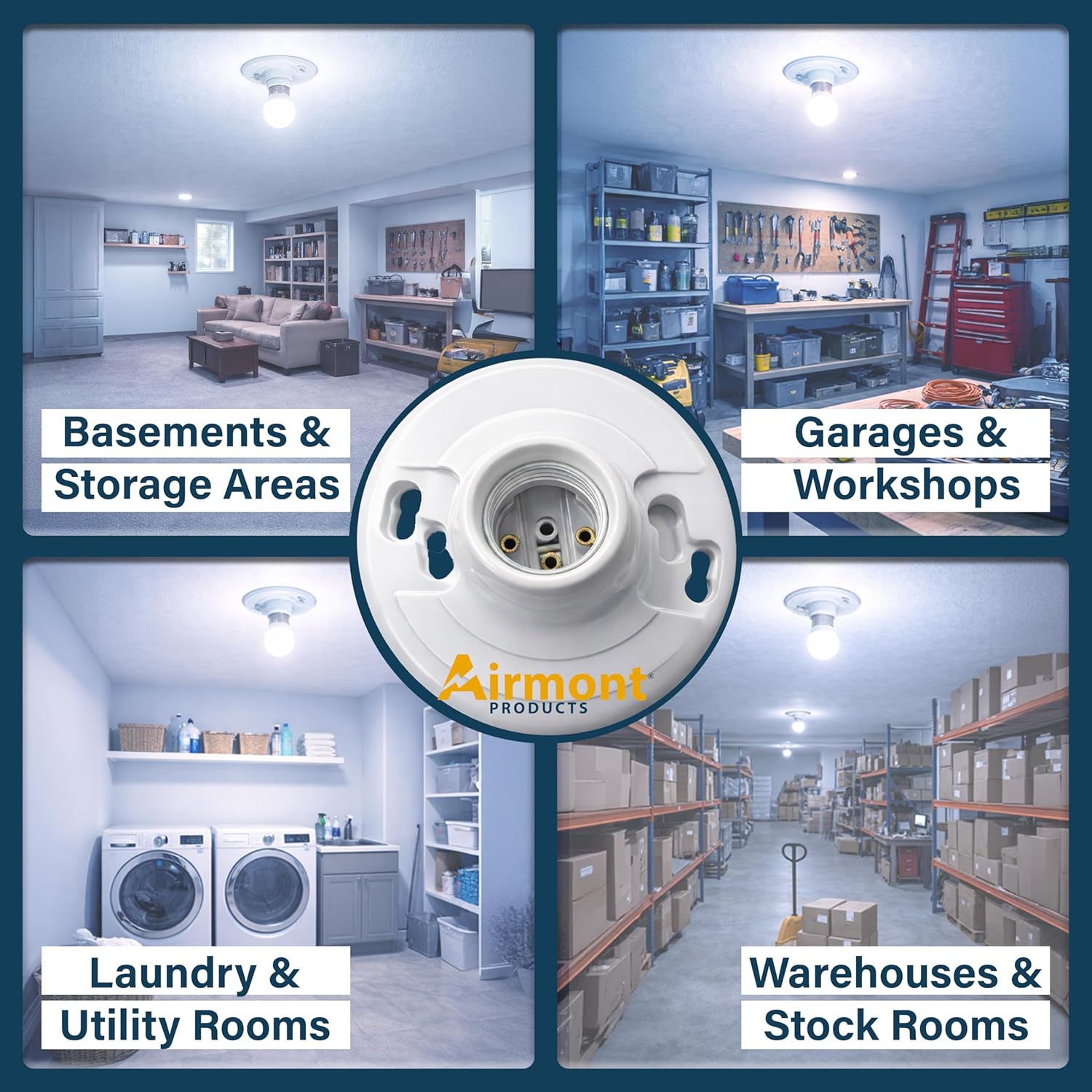 (2 Pack) Keyless Plastic Lamp Holder, Medium Base E26 Ceiling Light Socket, One-Piece Outlet Box Mount, 660W UL Listed, Socket Holder for LED Incandescent Bulbs, Utility Lamp Socket Replacement