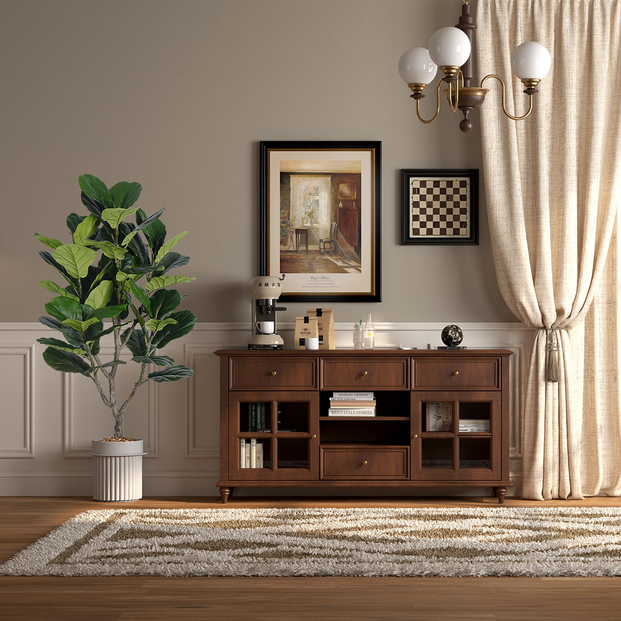 Arbre Ficus artificiel, Faux Ficus d’intérieur 137 cm Plante à feuilles artificielles pour décoration de salon, bureau, chambre à coucher