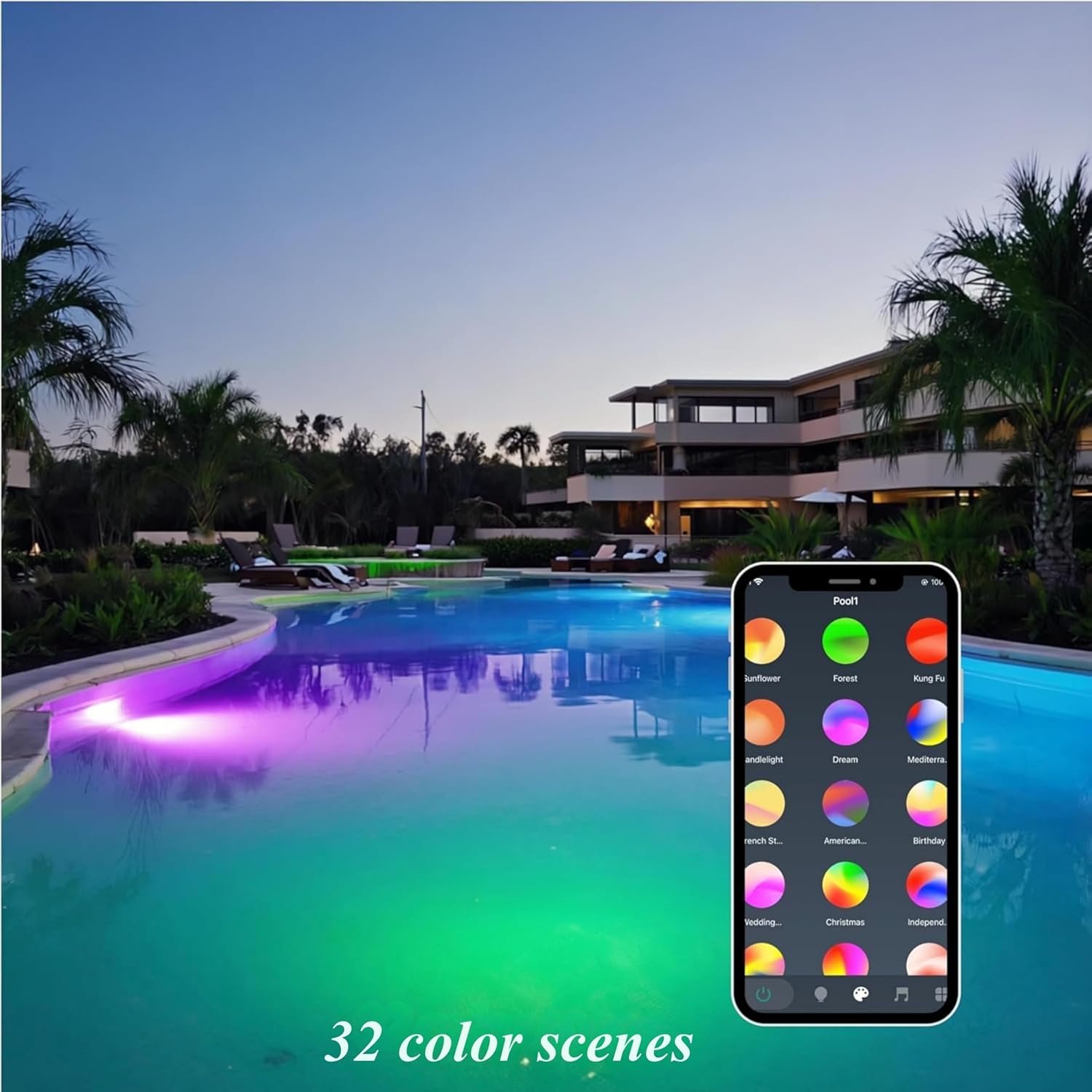 Smart LED Pool Light Bulb-12VAC E26 Base, 16M RGB Colors with Music Sync, Alexa/App/,Compatible with Inground Pool Light Fixtures,