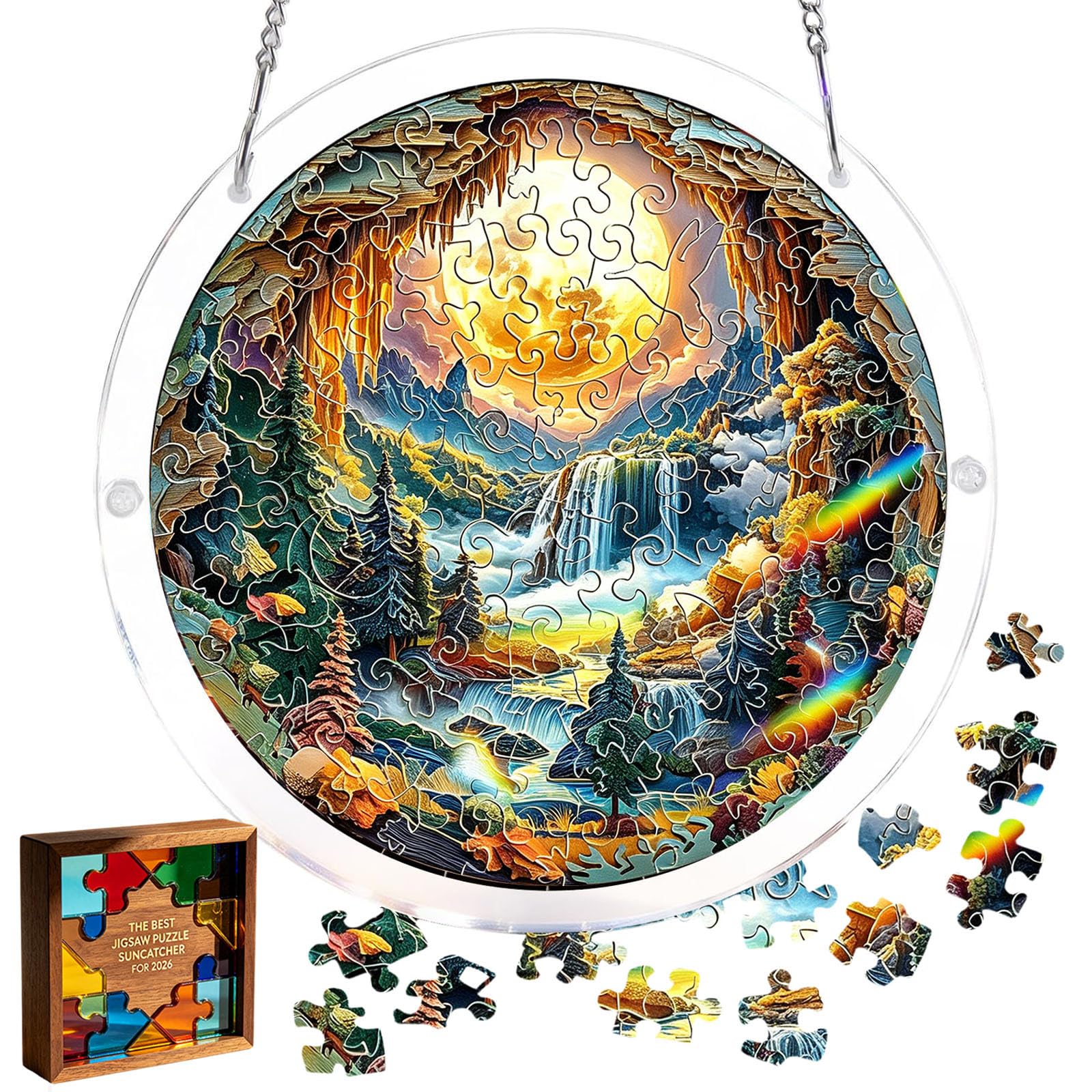 Acrylic Jigsaw Puzzle Suncatcher,Acrylic Puzzle Suncatcher,for Doors Garden and Window Hanging&Birthday Mom Women Adults Gift-19 CM,A — view 26