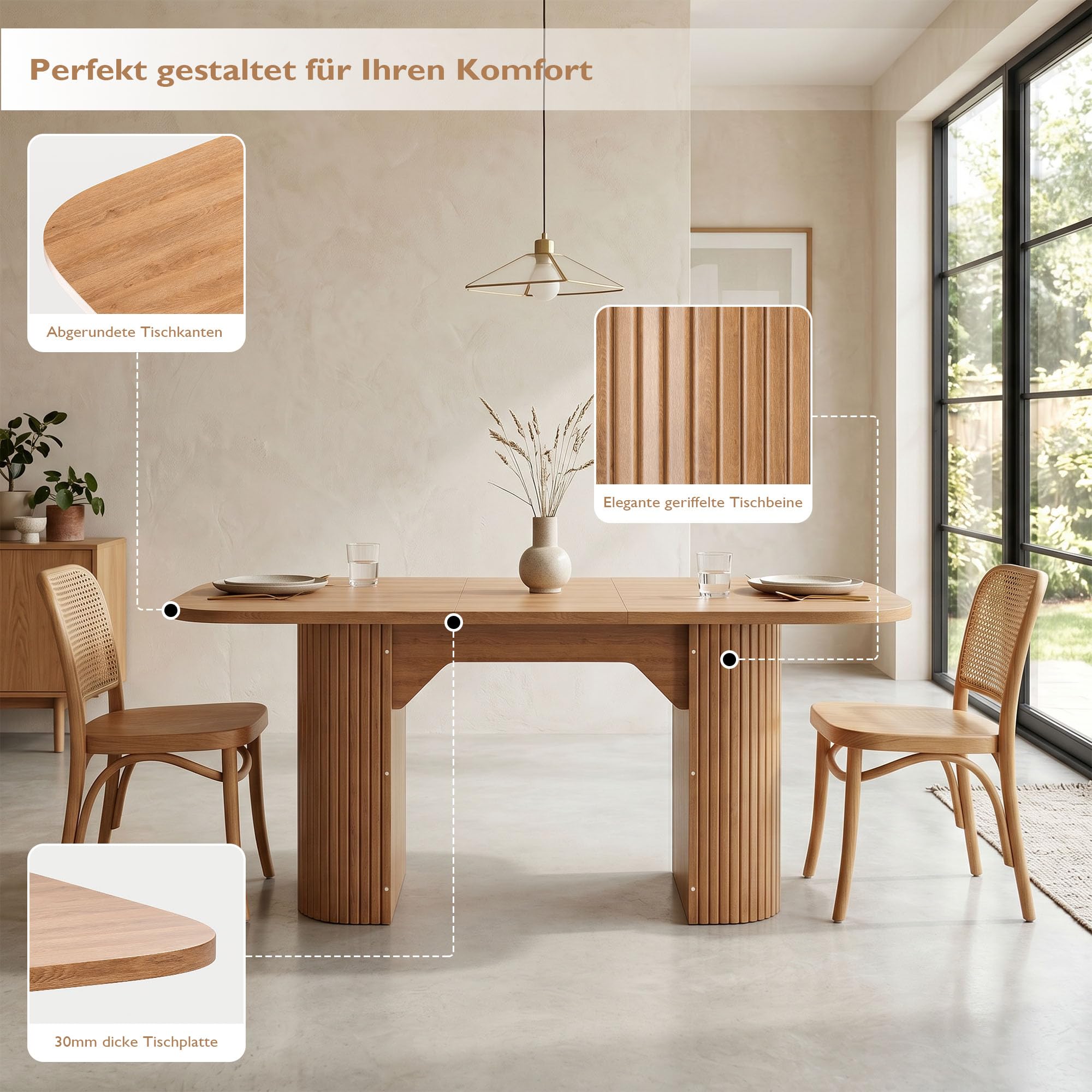 GRAVFORCE Esstisch ausziehbarer 120-160 cm Oval Küchentisch mit Stauraum | Seitenschränken, platzsparender Esszimmertisch für 4–6 Personen robuste Holzoptik für Esszimmer Nussbaumbraun