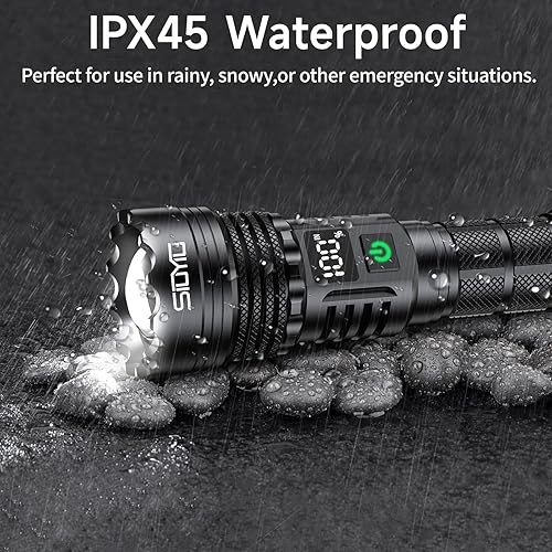 Miniatura 5 de Linternas tácticas de alto lúmenes, linterna recargable, 200000 lúmenes, luz de flash súper brillante, IPX45 impermeable, 5 modos de luces de flash