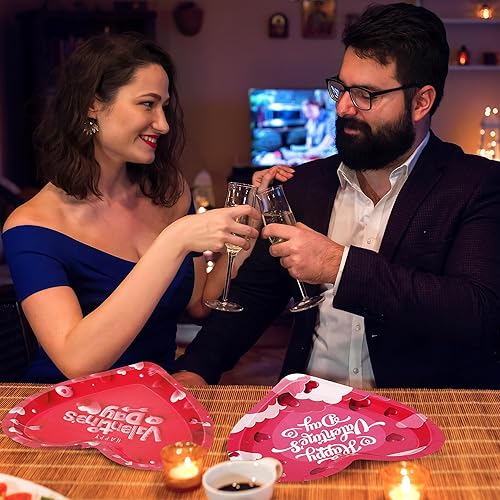 Miniatura 6 de 100 platos de corazón, platos desechables de papel de corazón de 9 pulgadas con 5 estilos, platos decorativos en forma de corazón, vajilla roja para