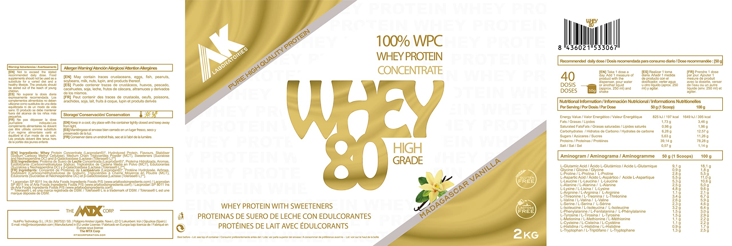 AK Laboratories WHEY 80 AK [2 KG] CHOCO- Proteínas de Suero Lácteo PREMIUM fabricado por Microfiltración mecánica en frio para preservar la integridad y funcionalidad de sus fracciones activas