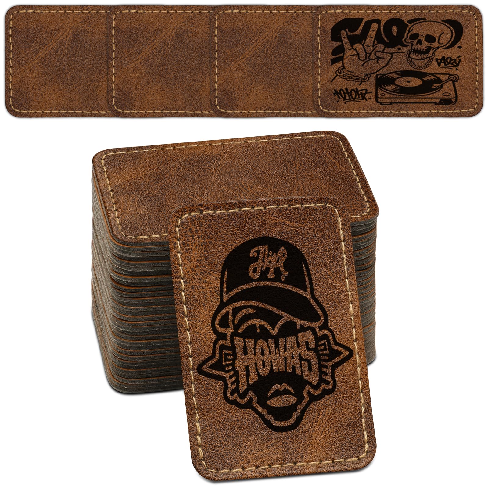 Blank Leatherette Patches for Hats, Iron On Patches for Clothes Jeans, Artificial Leather with Adhesive for Laser Engraving, Rustic DIY Repair Sewing Crafts 3 x 2 Inches (36Pcs Rectangle Retro)