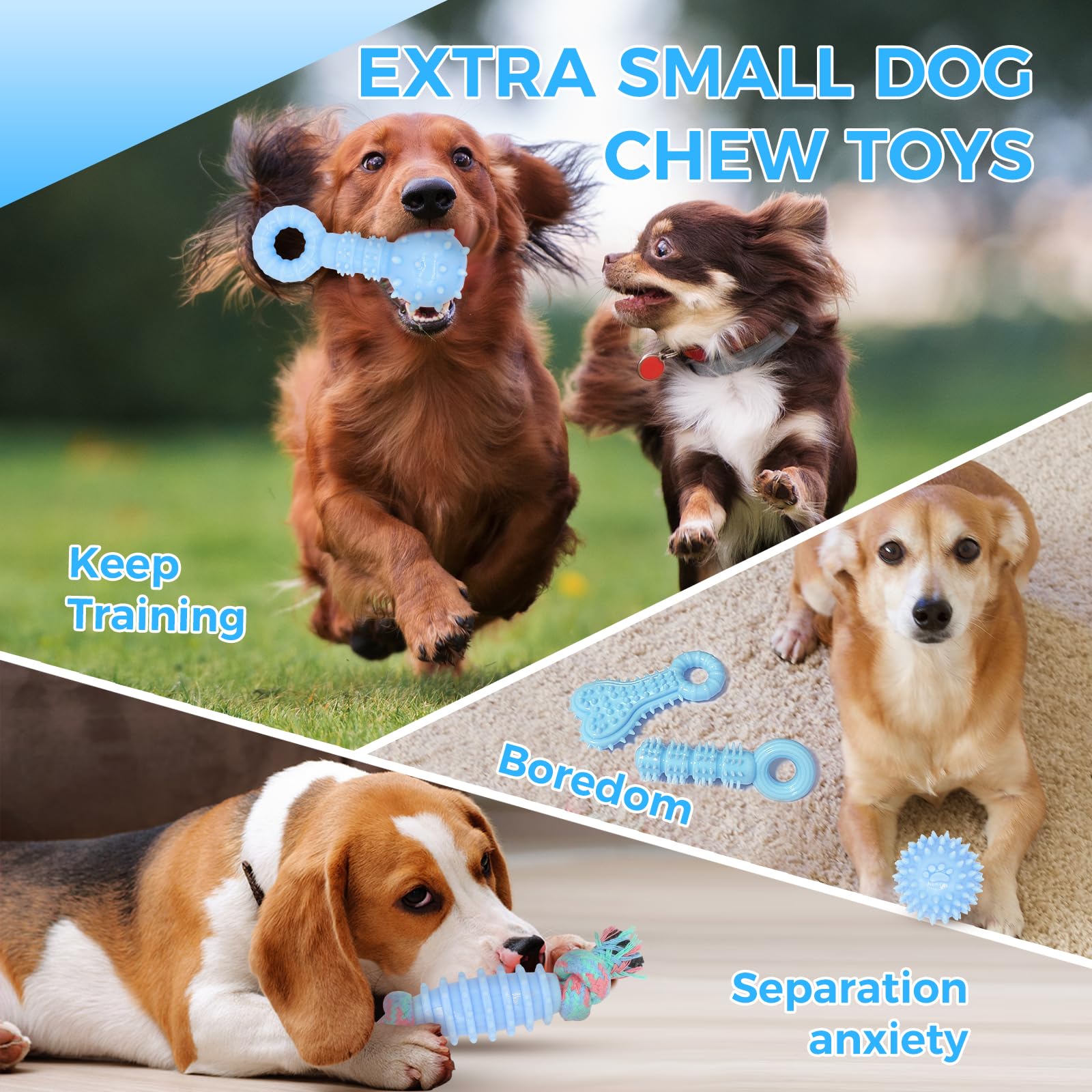 Juguetes para cachorros, paquete de 9 juguetes masticables para cachorros, lindos juguetes azules para perros pequeños, juguetes de dentición para cachorros, juguete interactivo suave y duradero