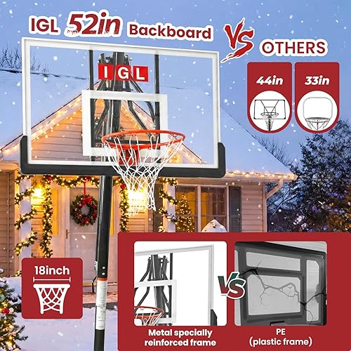 Miniatura 4 de IGL Aro de baloncesto para exteriores con tablero trasero inastillable de 52 pulgadas, aro de baloncesto portátil de 10 pies de altura para